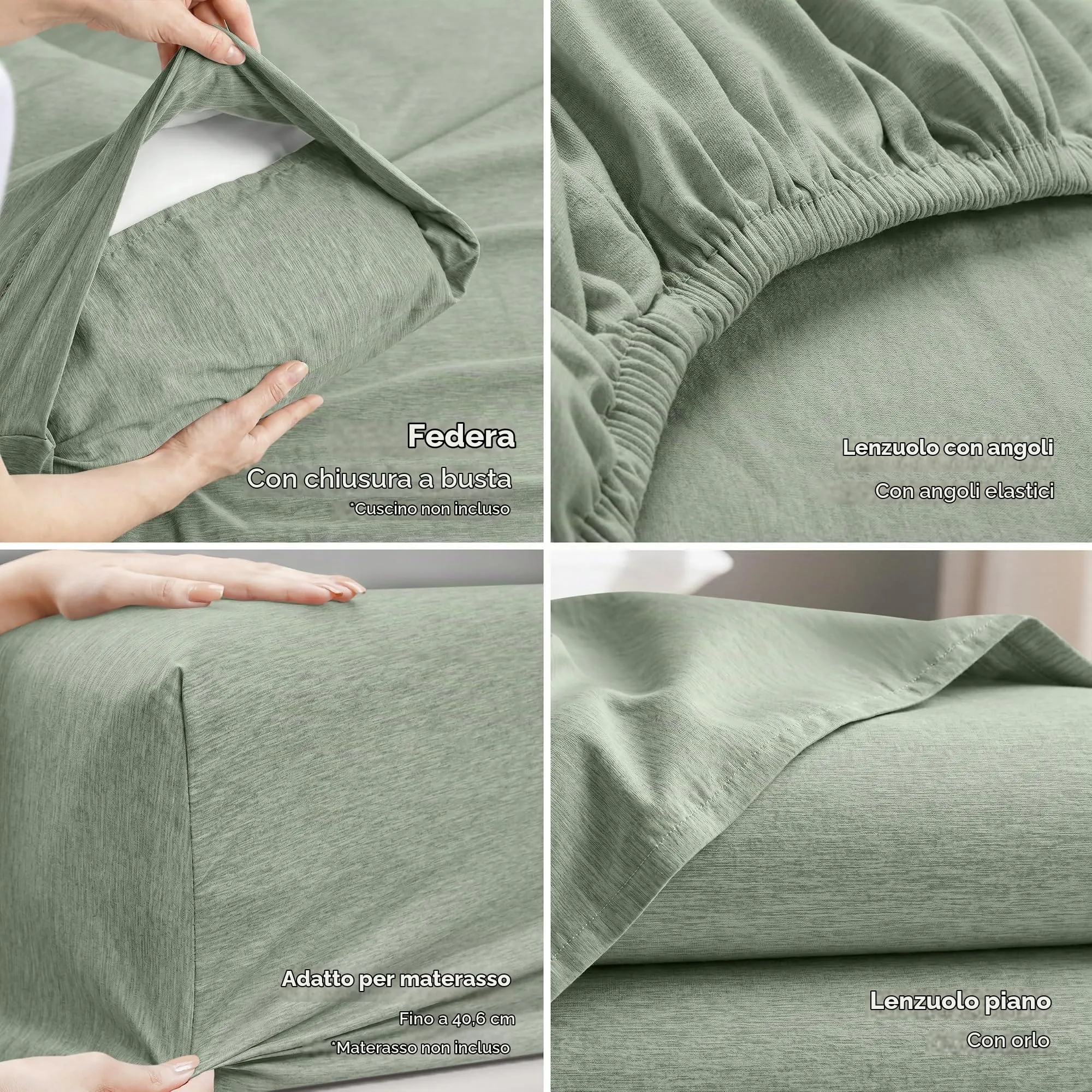 Utopia Bedding Set di lenzuola in microfibra, 4 pezzi, California King, Salvia Erica - immagine 3