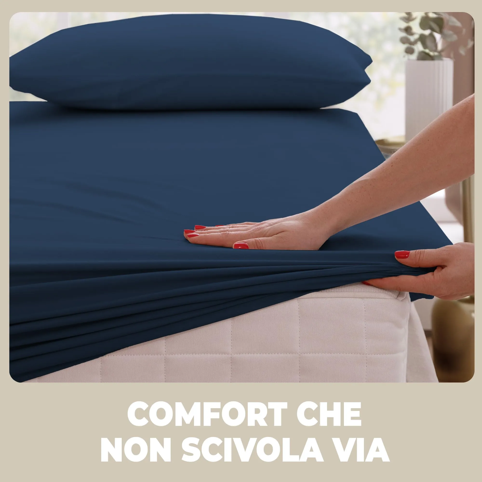 Flowen Lenzuolo con Angoli Matrimoniale 180x200 cm Blu Scuro, 100% Cotone, per Materasso fino a 30 cm - immagine 6
