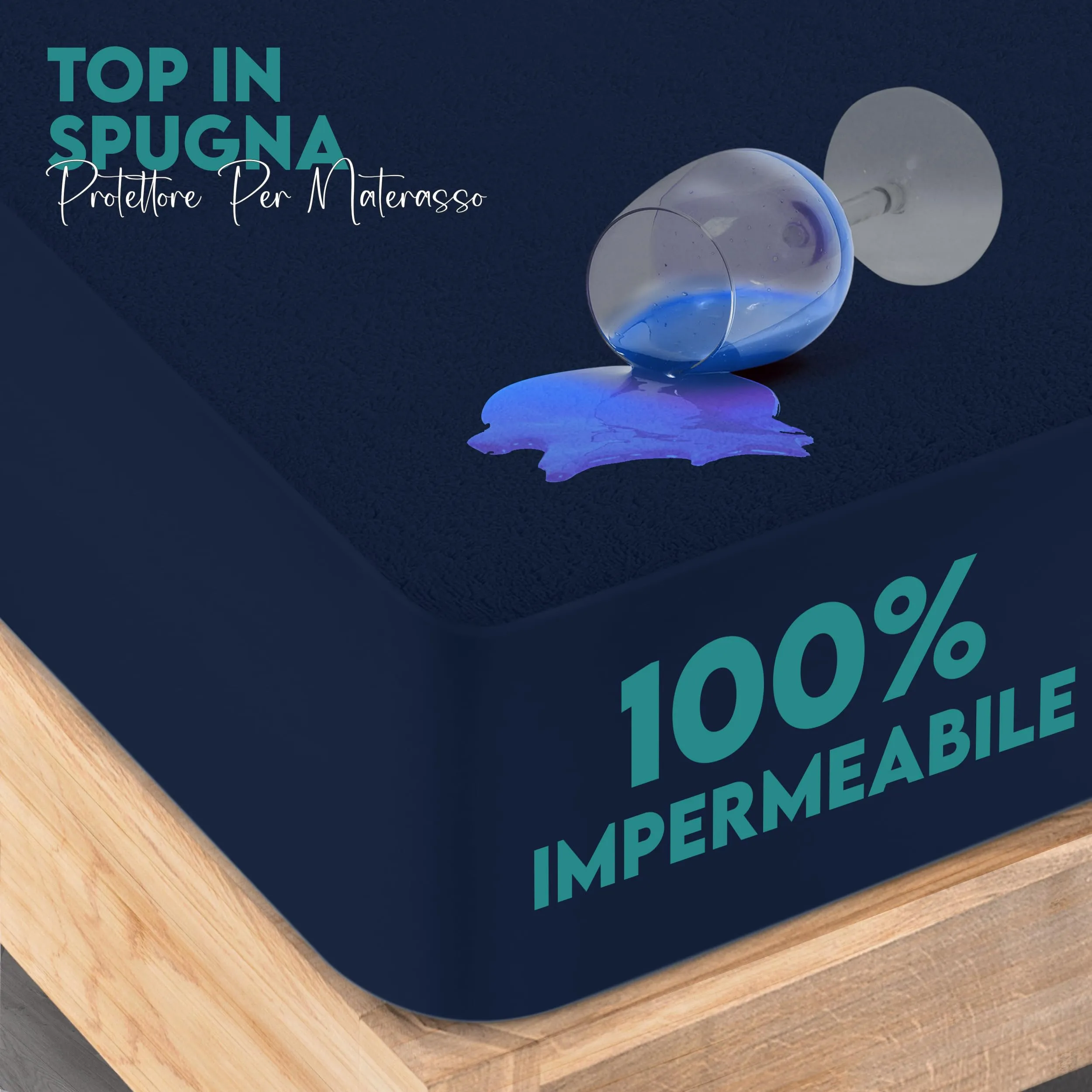 Utopia Bedding Coprimaterasso Impermeabile 135 x 190 x 40 cm Blu Marino - immagine 3