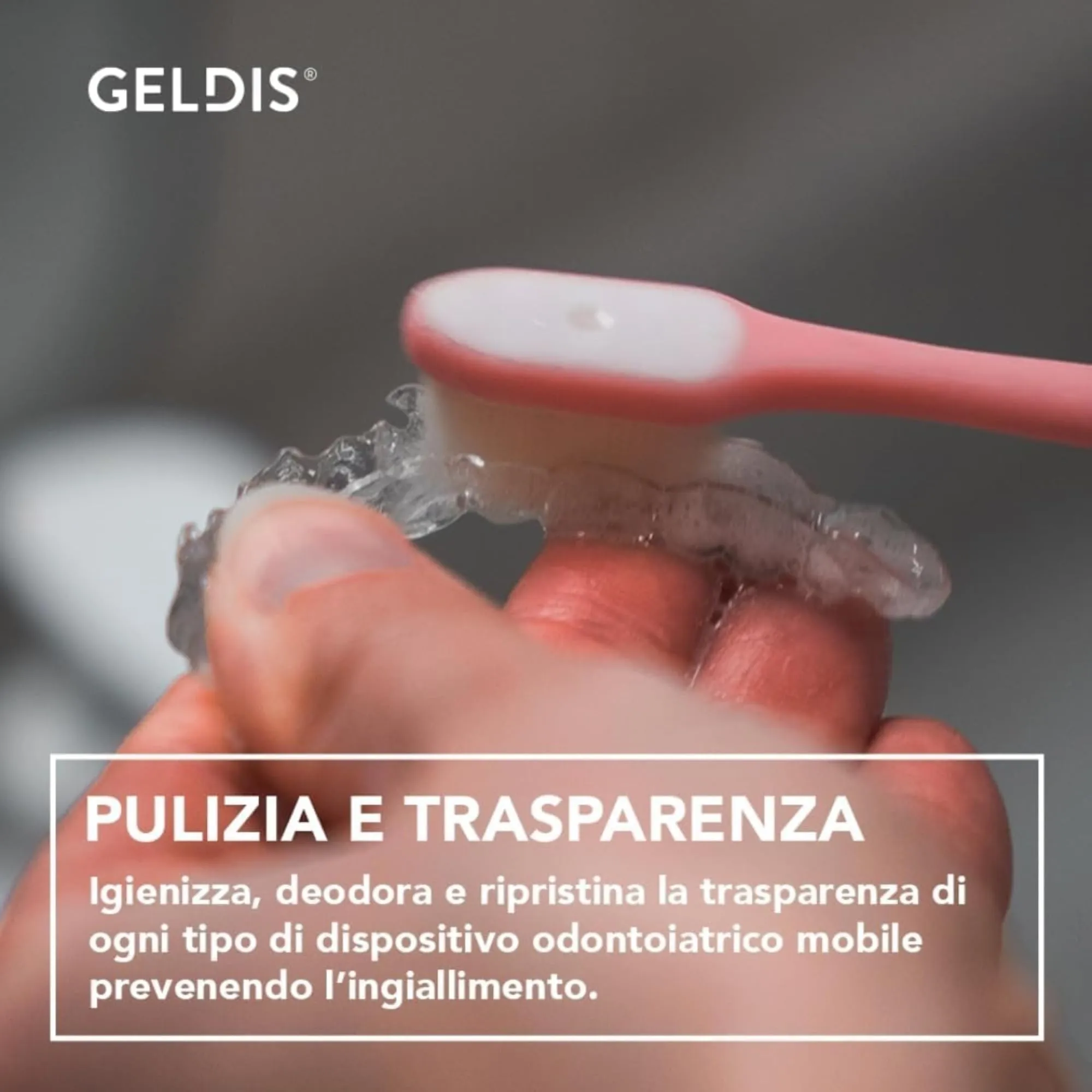 GELDIS Daily Cleanser Gel Detergente Igienizzante e Sbiancante per Mascherine Trasparenti Apparecchi Ortodontici Protesi Dentarie e Bite, 100 ml - immagine 3