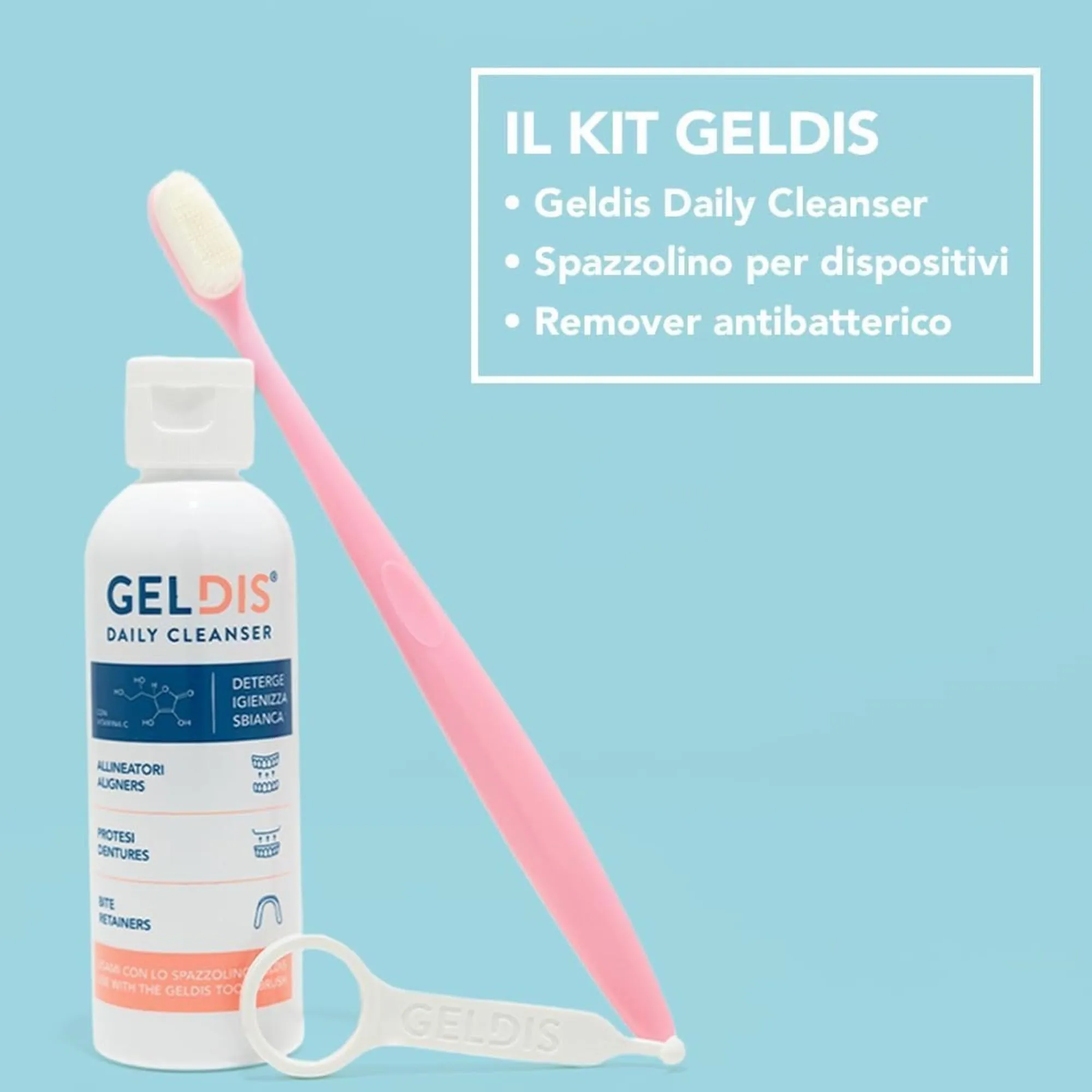 GELDIS Daily Cleanser Gel Detergente Igienizzante e Sbiancante per Mascherine Trasparenti Apparecchi Ortodontici Protesi Dentarie e Bite, 100 ml - immagine 6
