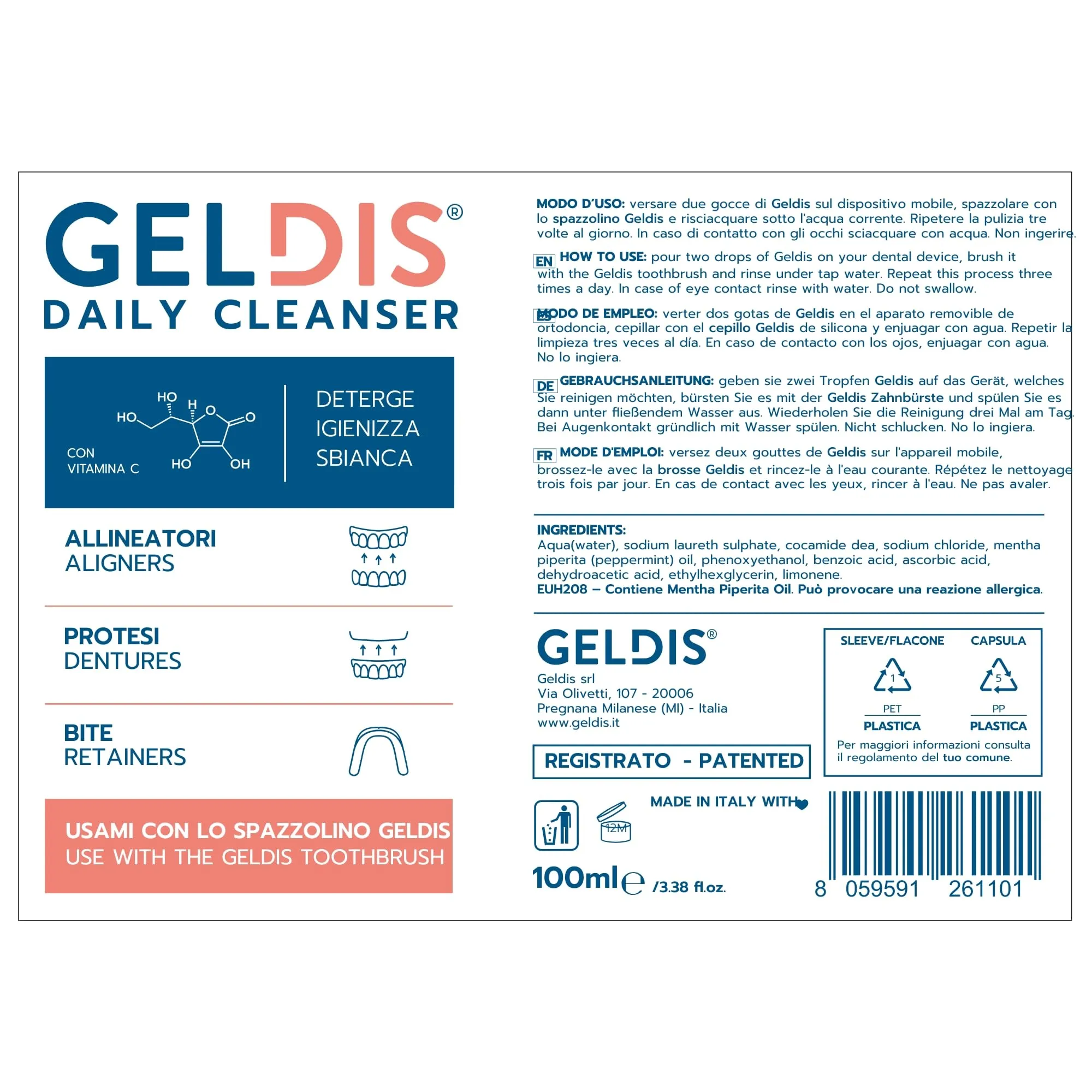 GELDIS Daily Cleanser Gel Detergente Igienizzante e Sbiancante per Mascherine Trasparenti Apparecchi Ortodontici Protesi Dentarie e Bite, 100 ml - immagine 8