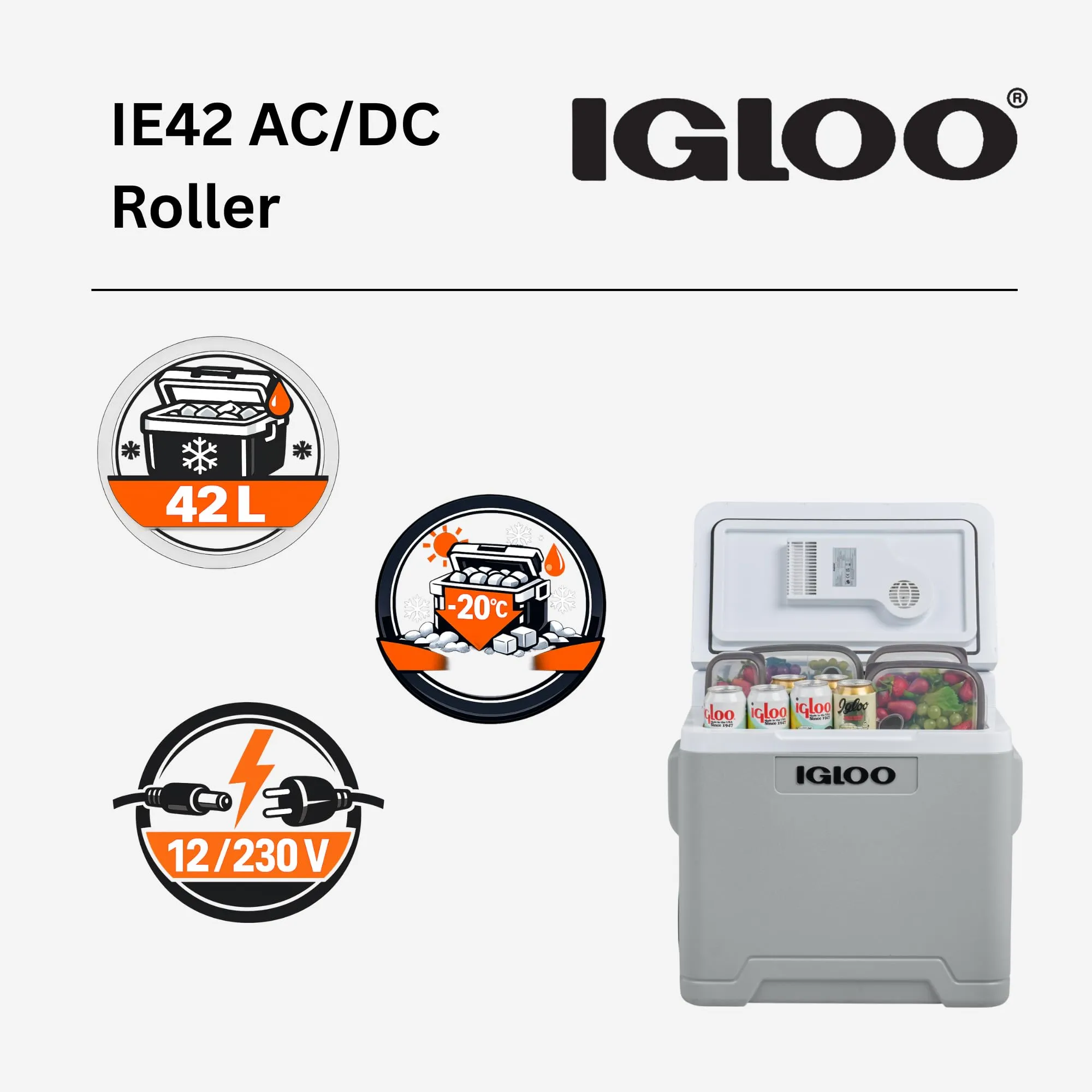 Igloo IE42 Frigorifero Elettrico 42 L, 12V e 230V, Grigio - immagine 3