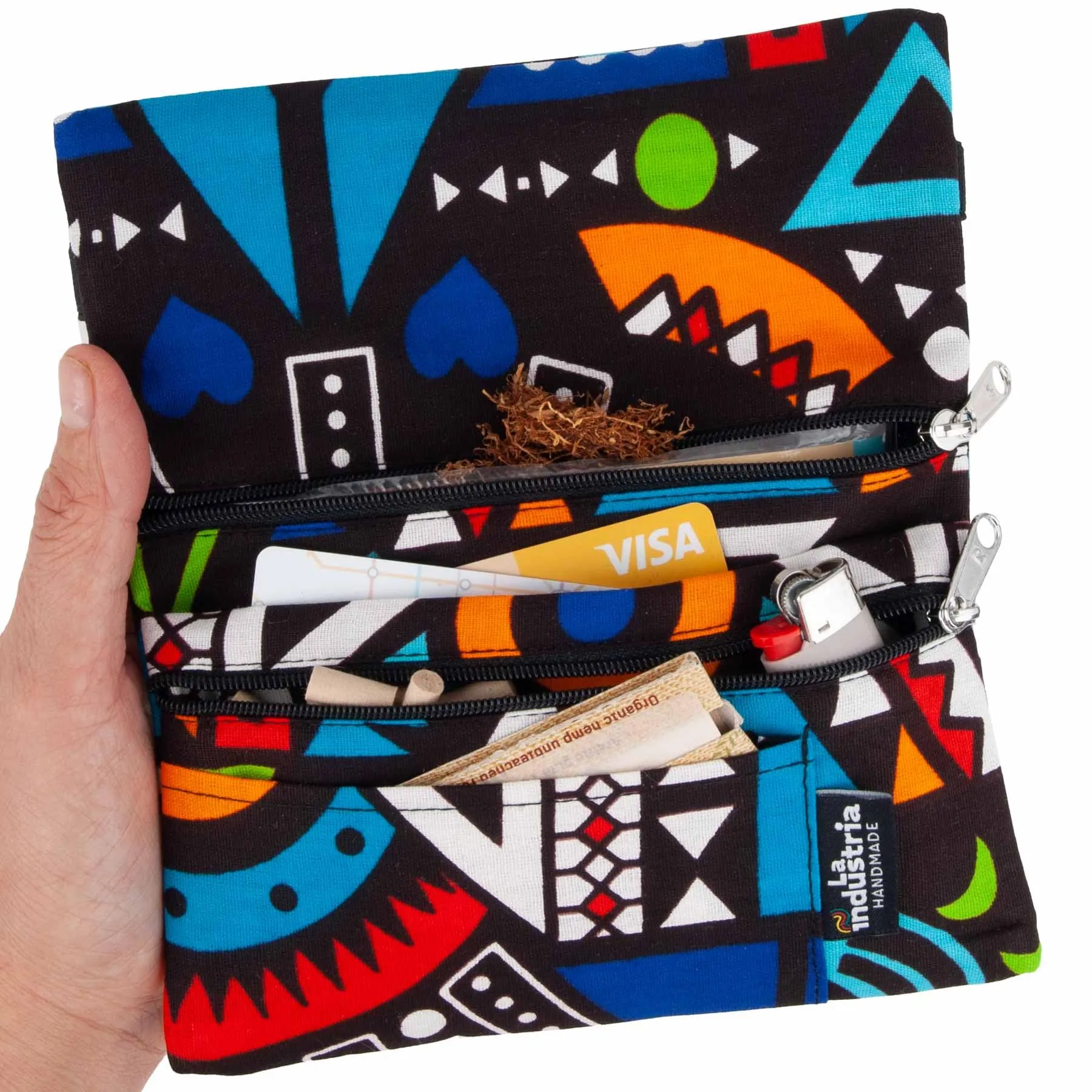 La Industria HANDMADE Porta Tabacco e Portafoglio Compatto con Doppia Cerniera - Fantasia Tribe - immagine 1