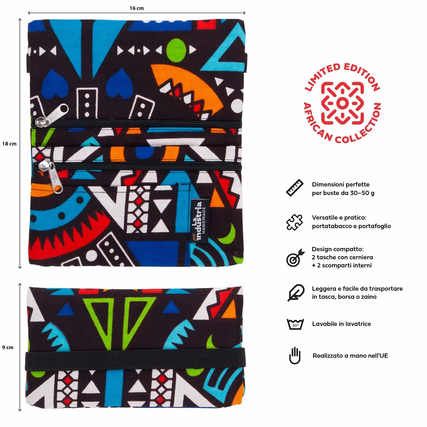 La Industria HANDMADE Porta Tabacco e Portafoglio Compatto con Doppia Cerniera - Fantasia Tribe - immagine 2