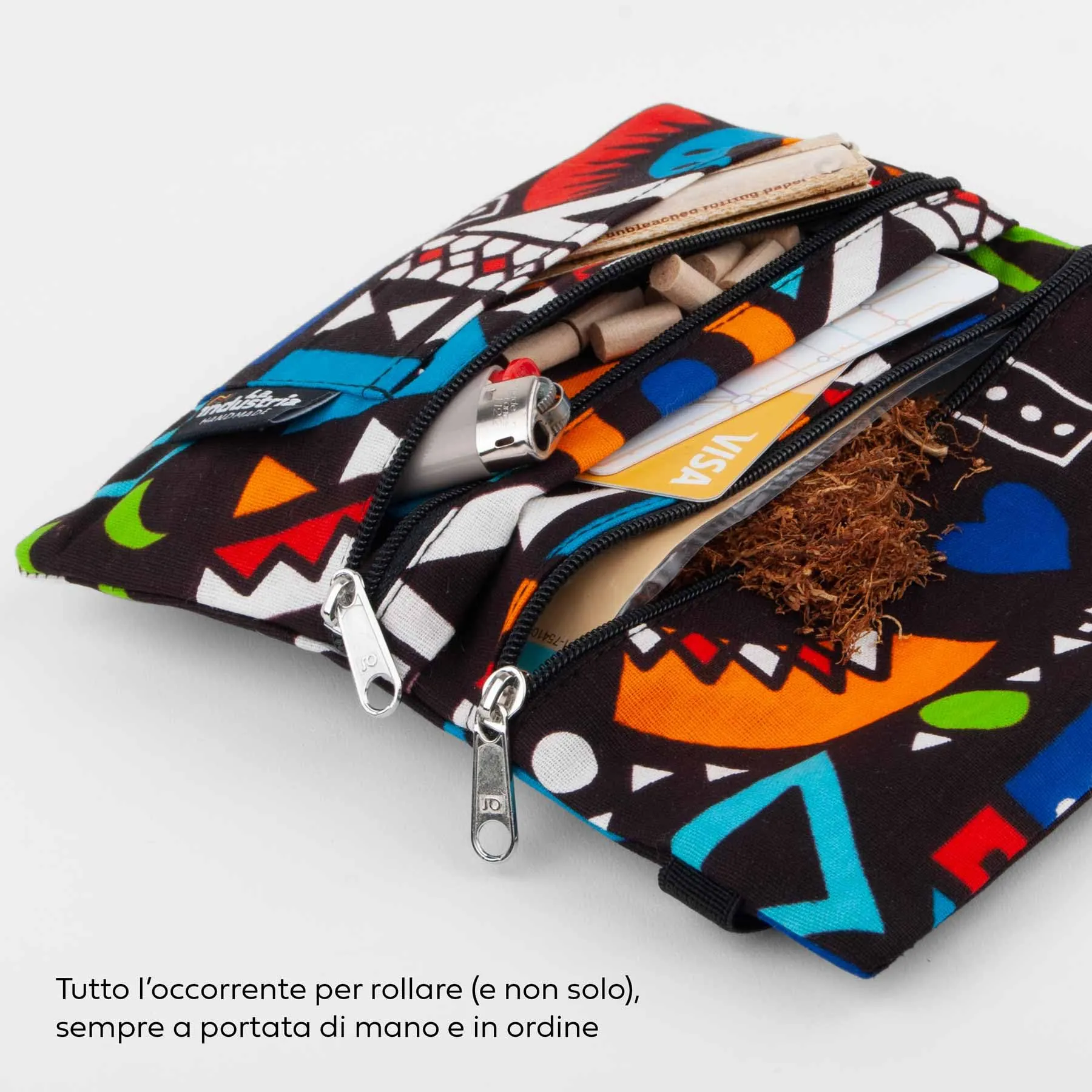 La Industria HANDMADE Porta Tabacco e Portafoglio Compatto con Doppia Cerniera - Fantasia Tribe - immagine 3