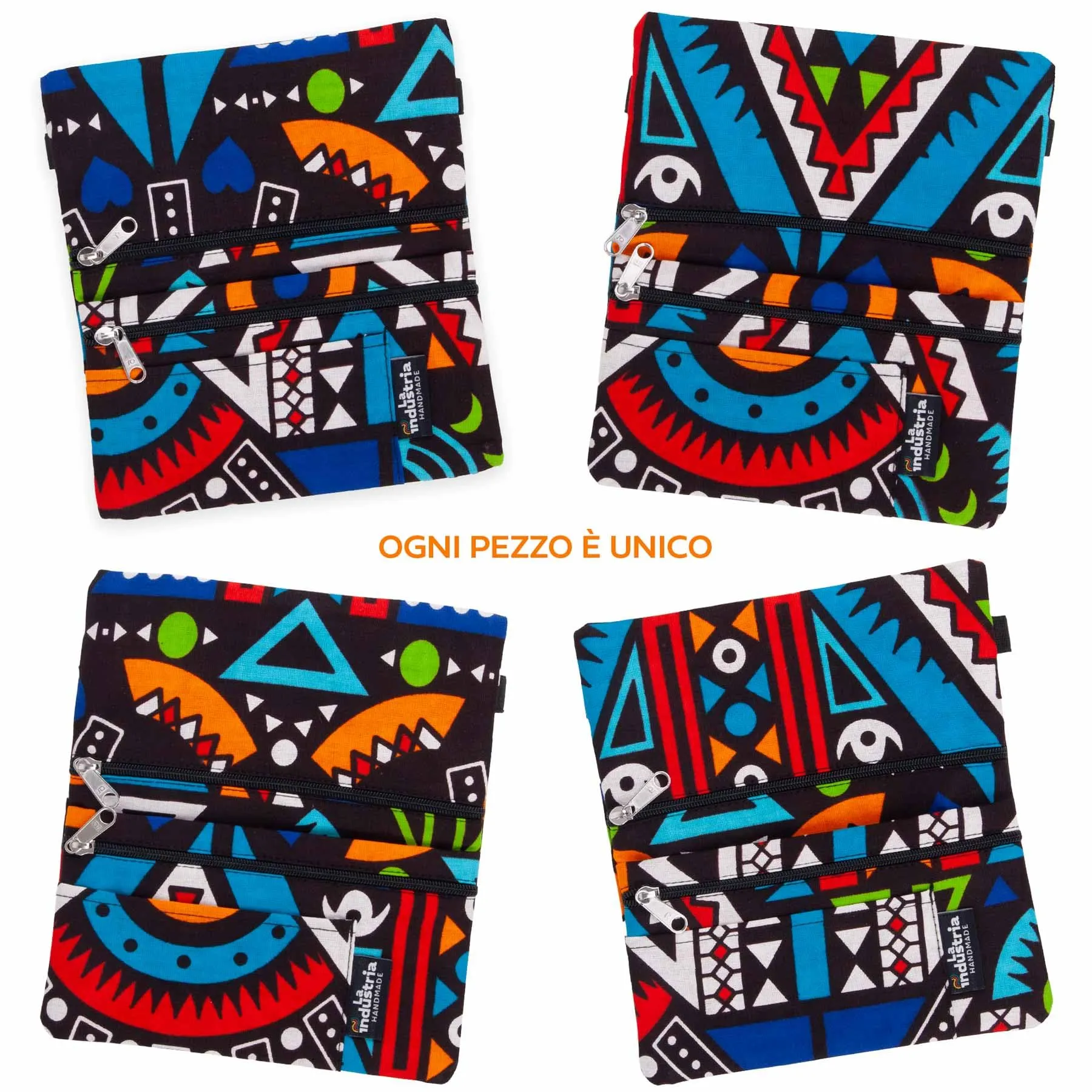 La Industria HANDMADE Porta Tabacco e Portafoglio Compatto con Doppia Cerniera - Fantasia Tribe - immagine 5