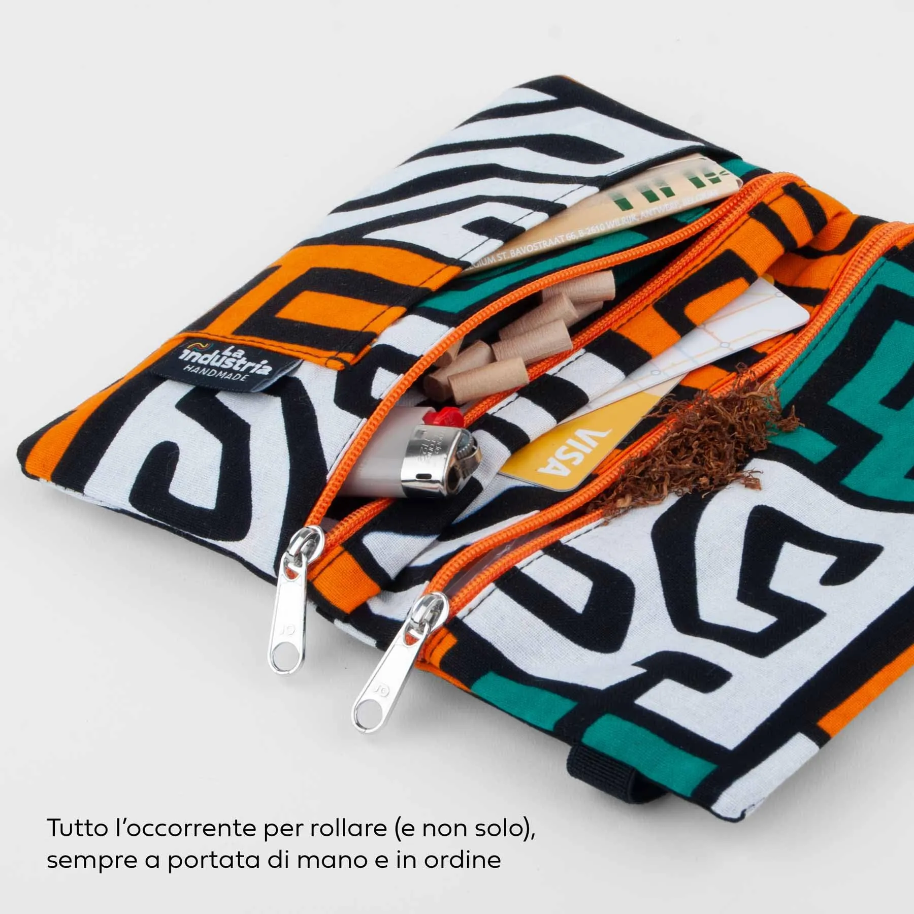 La Industria HANDMADE Porta Tabacco e Portafoglio Compatto con Doppia Cerniera, Fantasia Africana (Blocks) - immagine 3