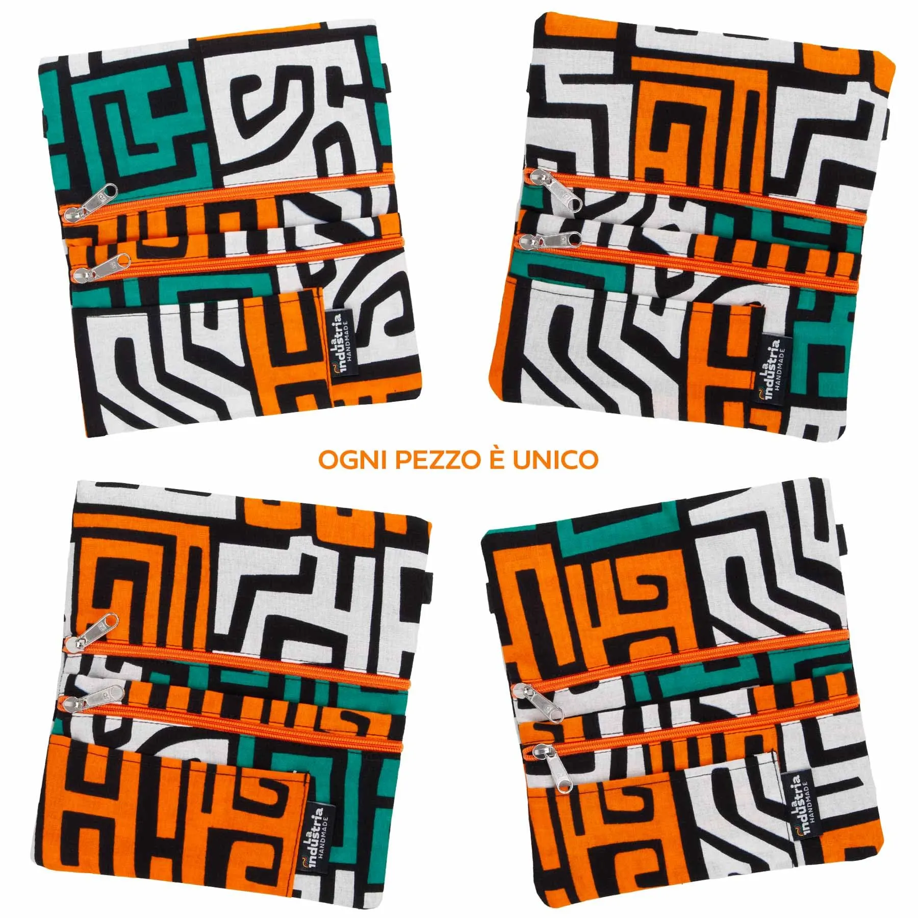La Industria HANDMADE Porta Tabacco e Portafoglio Compatto con Doppia Cerniera, Fantasia Africana (Blocks) - immagine 5