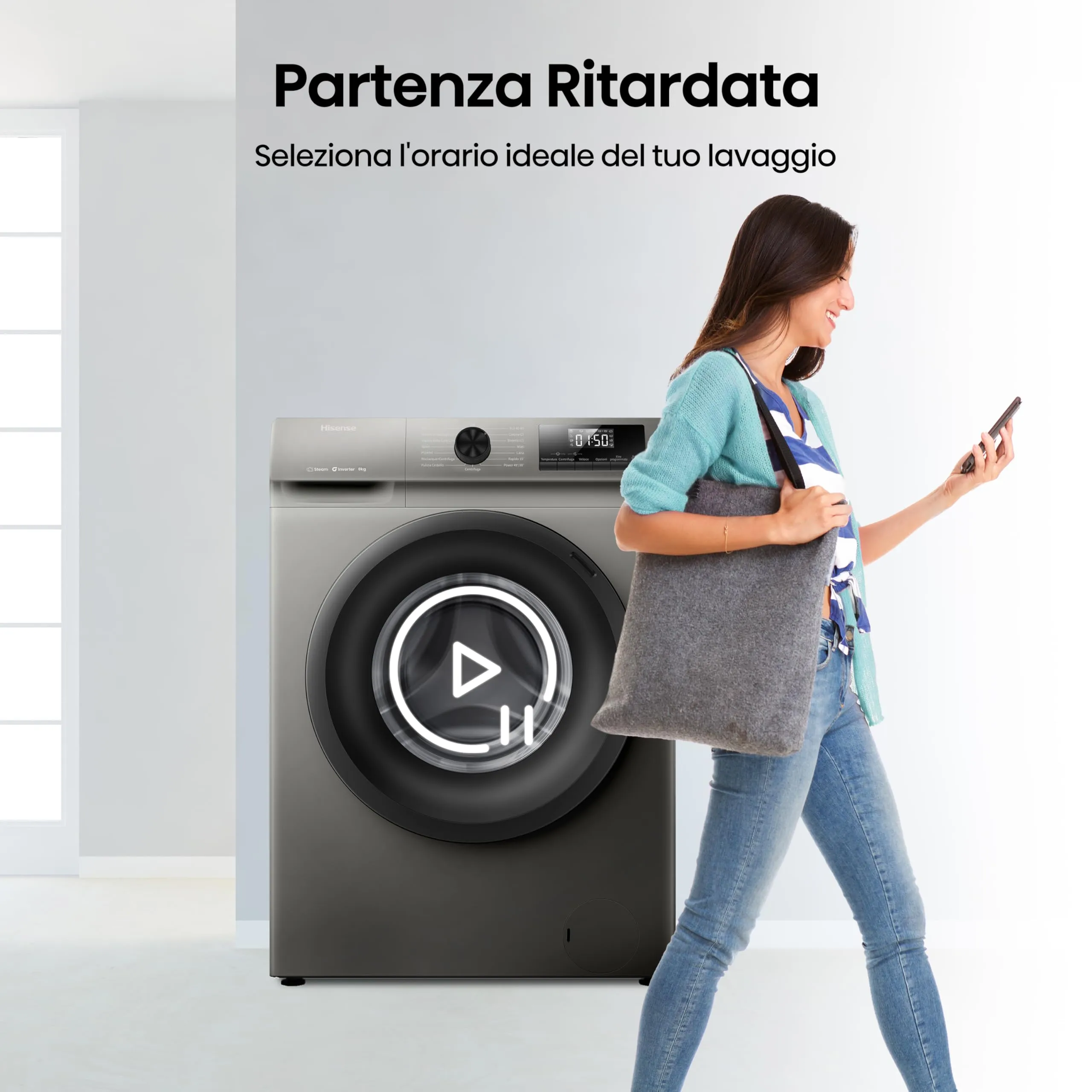 Hisense WF1Q8041BT Lavatrice 8 kg Classe A-20% Steam Wash Motore Inverter - immagine 7