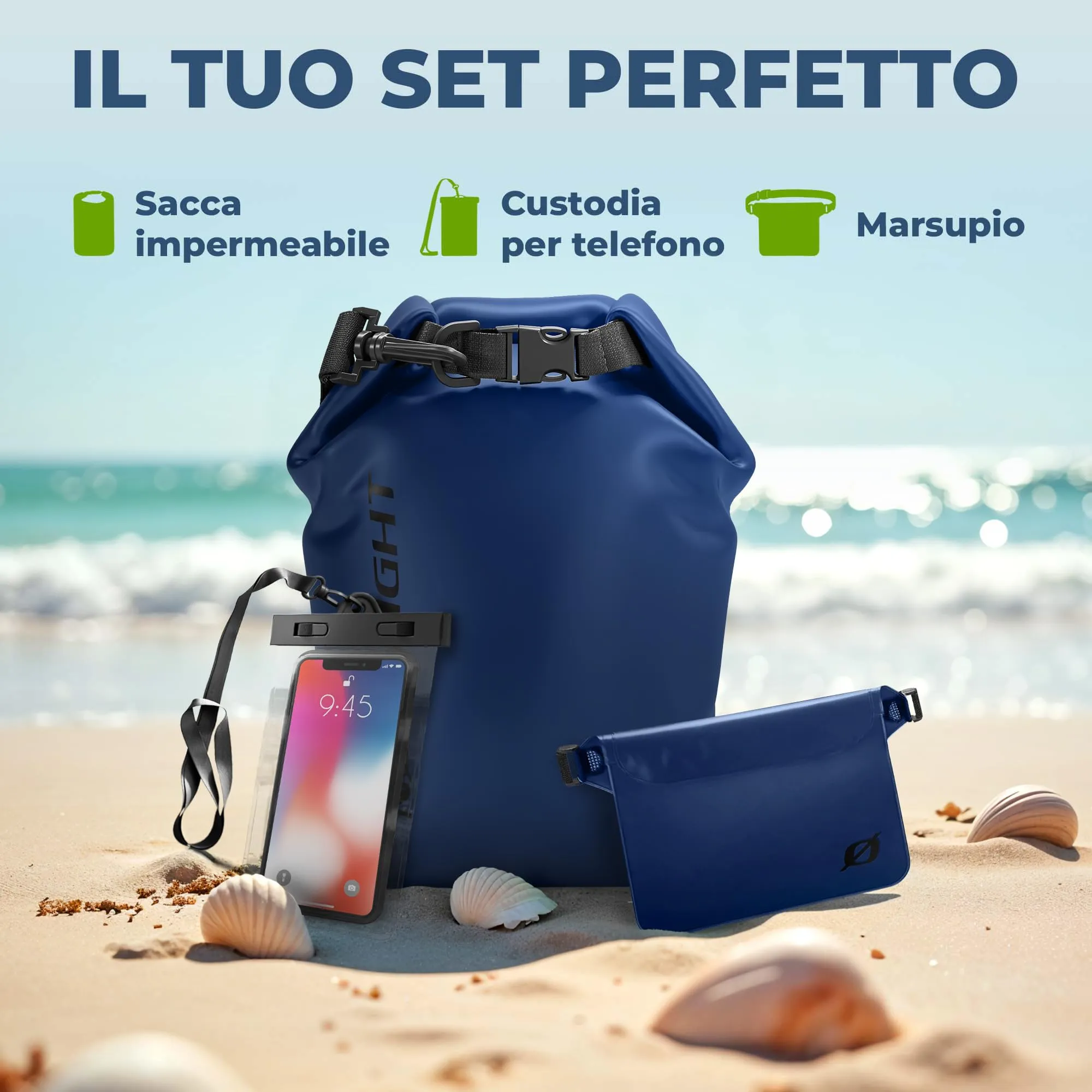 Nordlight Dry Bag Set con Custodia per Cellulare e Marsupio, 10L, Blu Navy - immagine 2