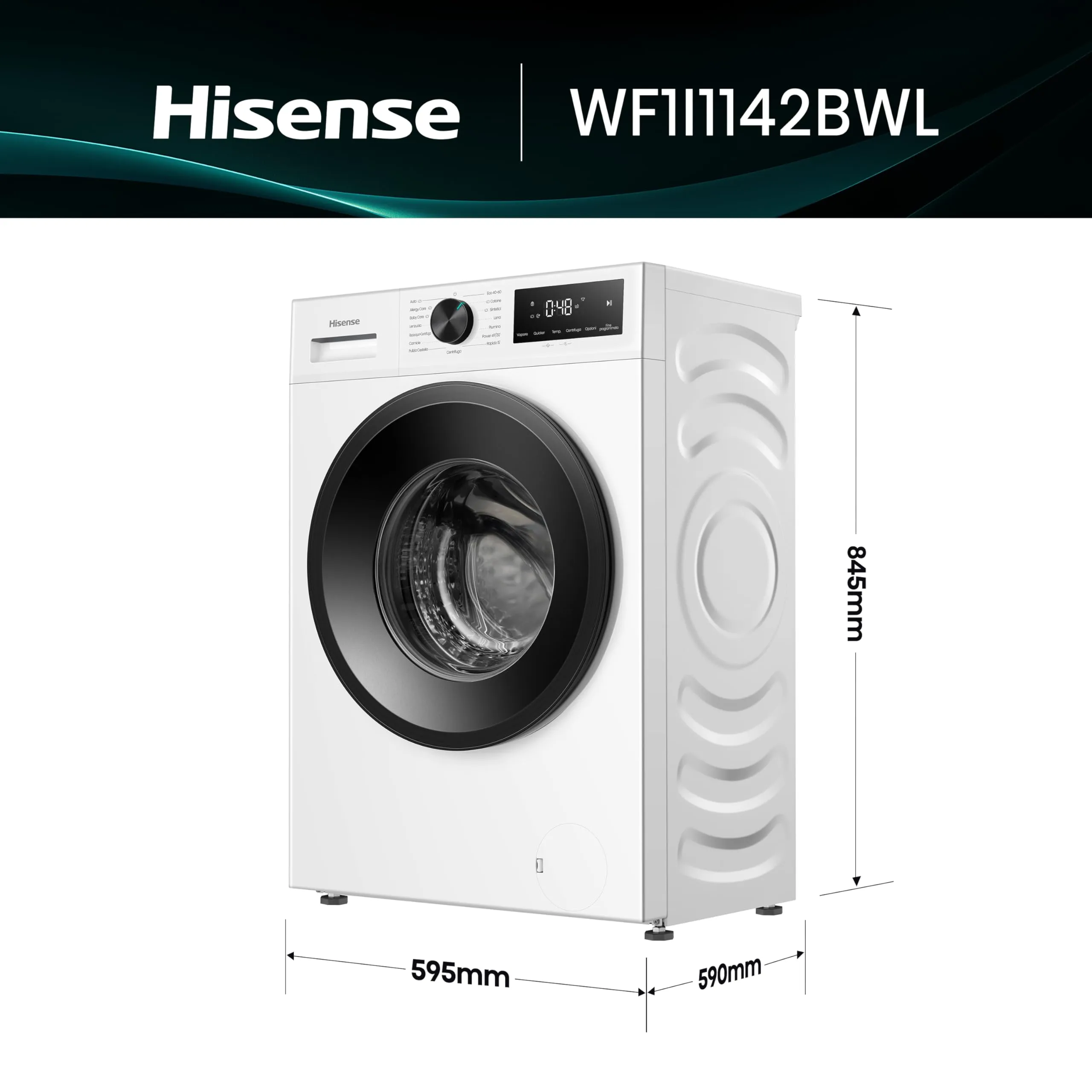 Hisense WF1I1142BWL Lavatrice a Carica Frontale 11kg, 1400 rpm, Classe Energetica A - immagine 2
