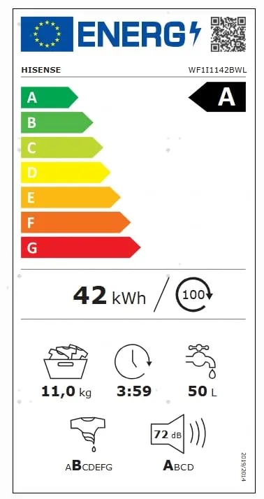 Hisense WF1I1142BWL Lavatrice a Carica Frontale 11kg, 1400 rpm, Classe Energetica A - immagine 12