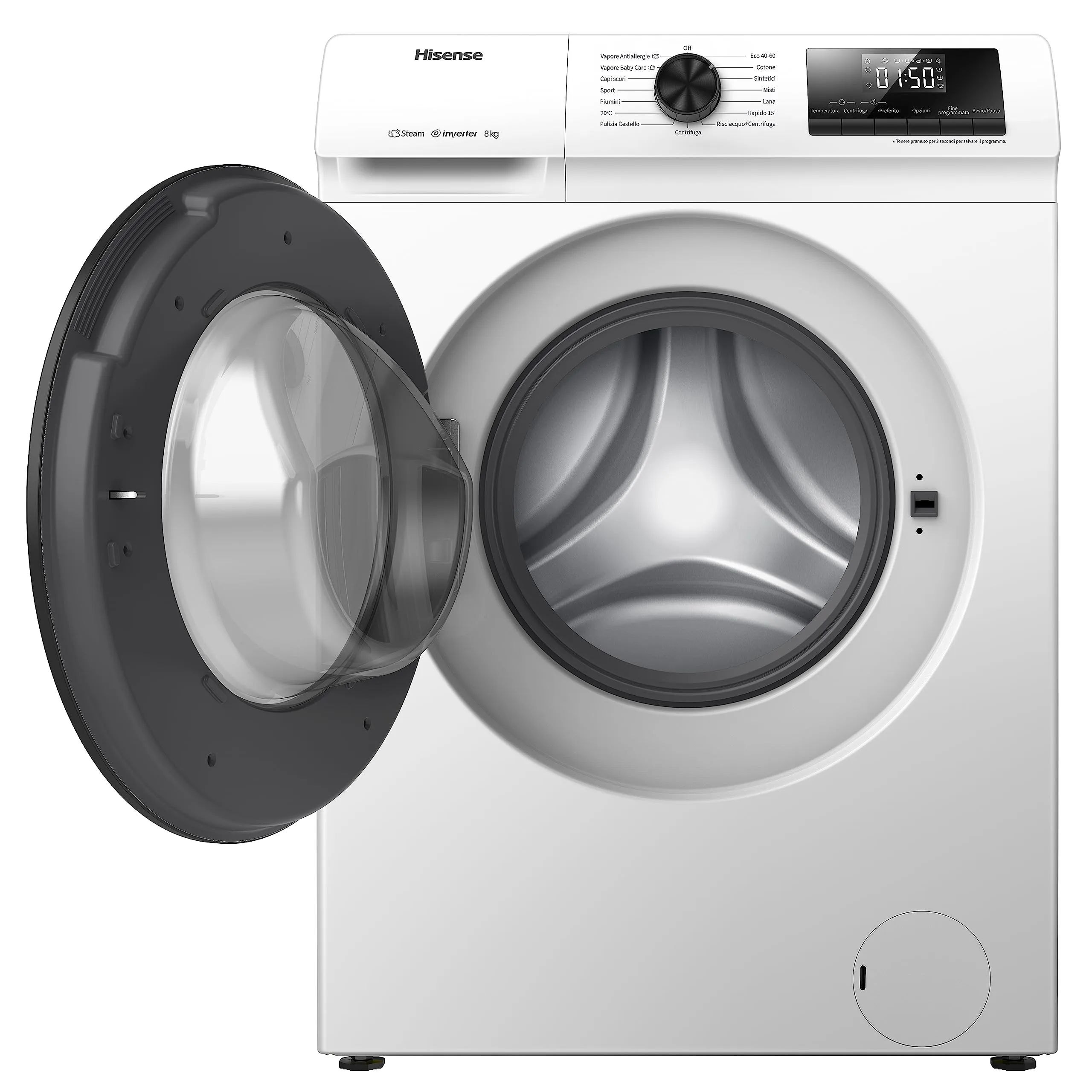 Hisense WFQP801419VM Lavatrice a Carica Frontale 8 Kg con Vapore e Motore Inverter, Bianco - immagine 3