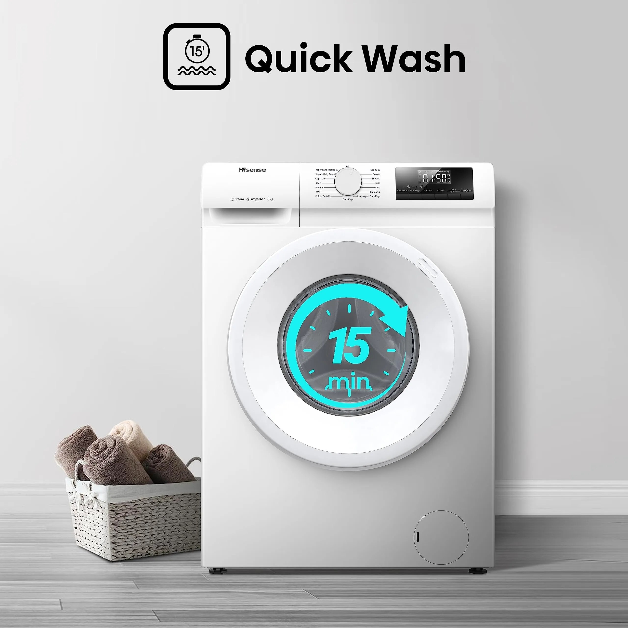 Hisense WFQP801419VM Lavatrice a Carica Frontale 8 Kg con Vapore e Motore Inverter, Bianco - immagine 4