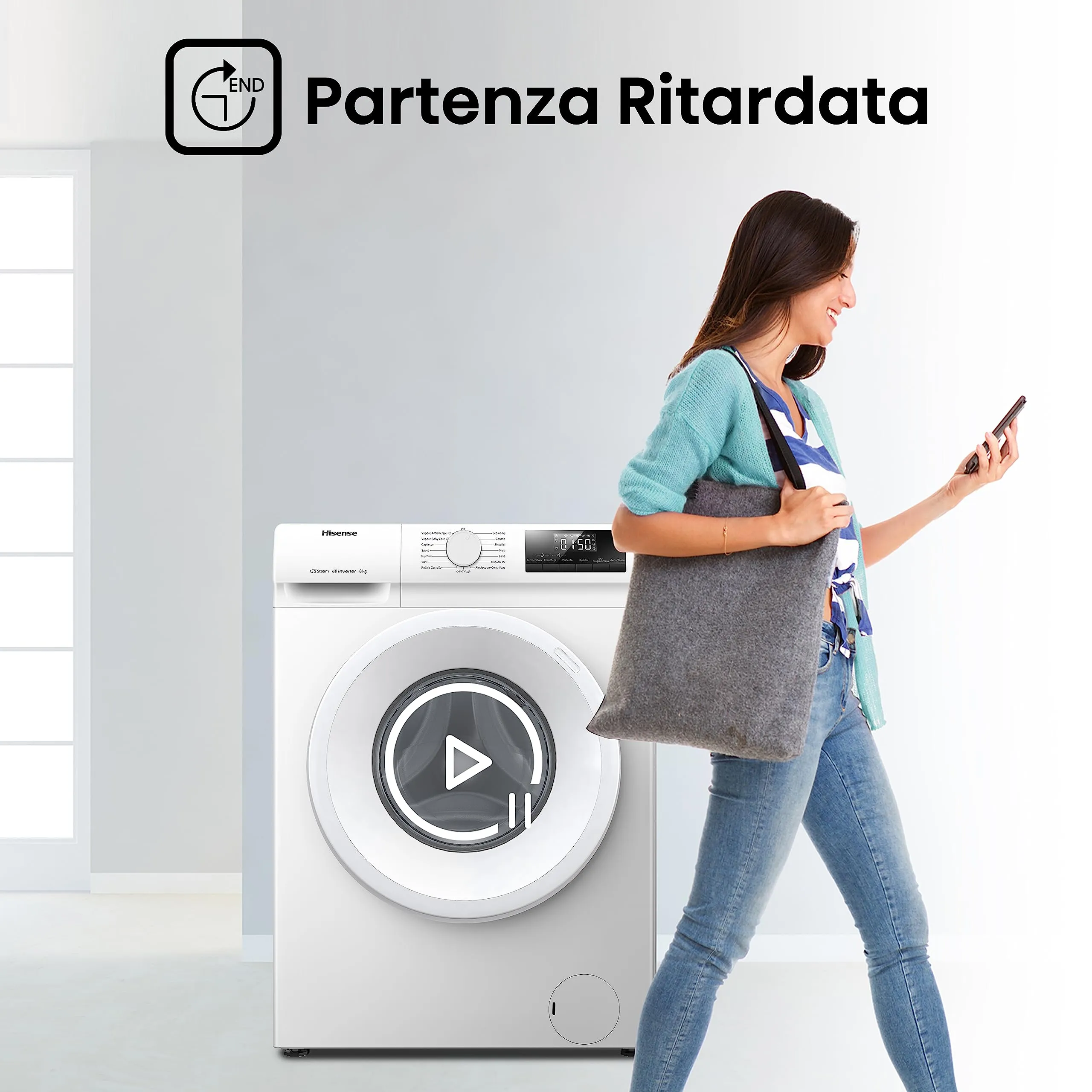 Hisense WFQP801419VM Lavatrice a Carica Frontale 8 Kg con Vapore e Motore Inverter, Bianco - immagine 5