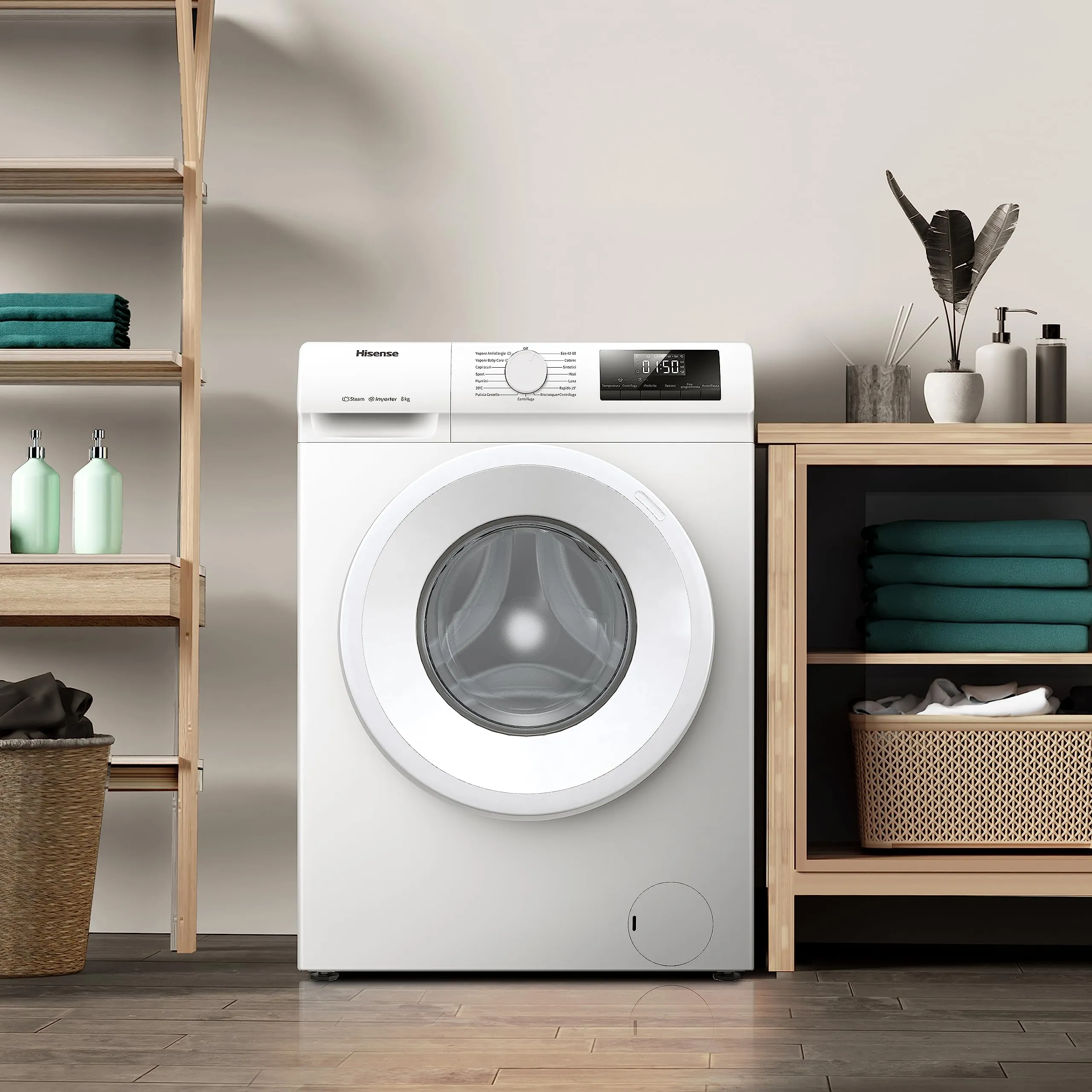 Hisense WFQP801419VM Lavatrice a Carica Frontale 8 Kg con Vapore e Motore Inverter, Bianco - immagine 7
