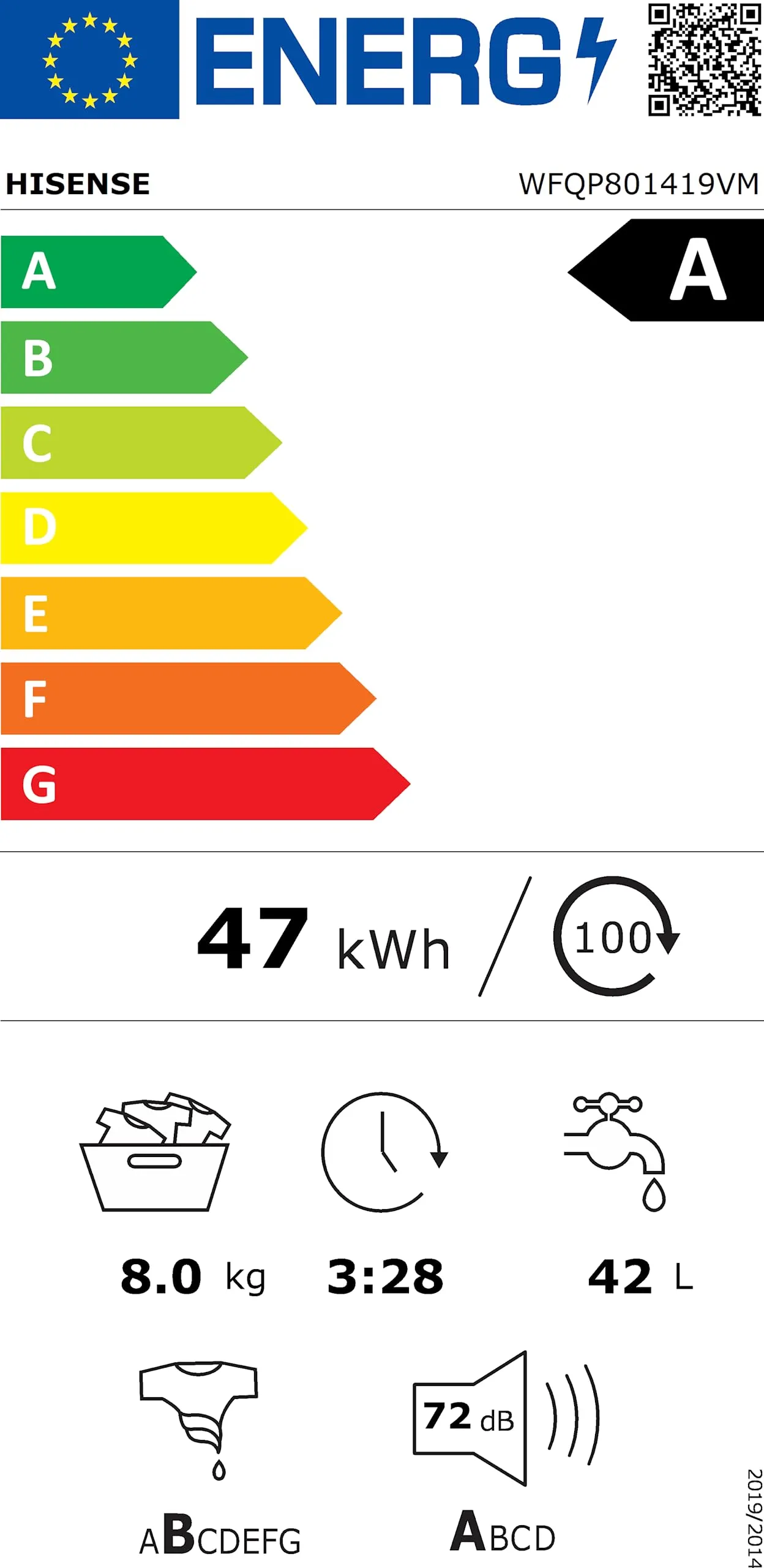 Hisense WFQP801419VM Lavatrice a Carica Frontale 8 Kg con Vapore e Motore Inverter, Bianco - immagine 8