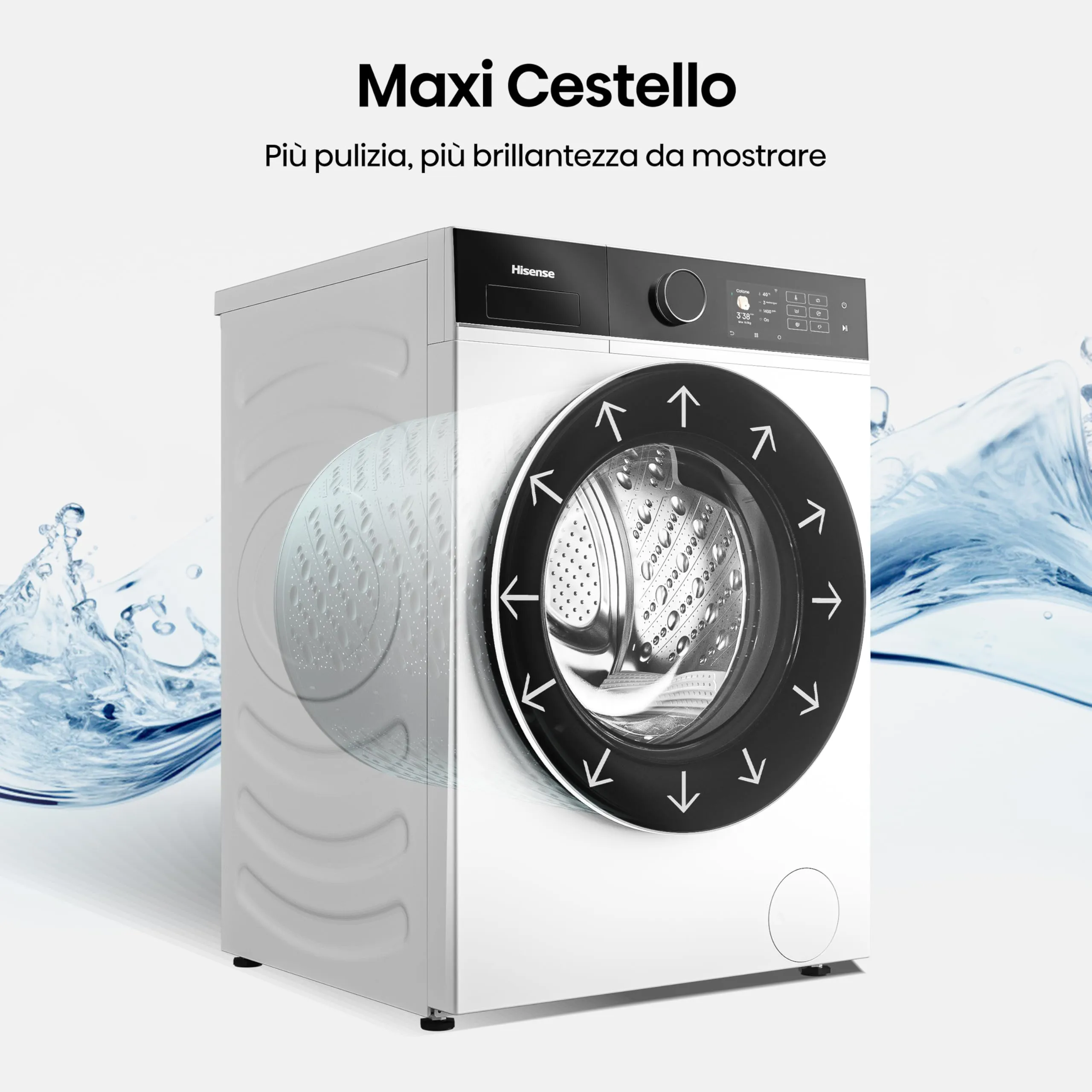 Hisense WF5I1045BWQ Lavatrice a Carica Frontale 10.5 kg, Classe A-40%, 1400 rpm, AutoDose, Vapore, Display Touch - immagine 7