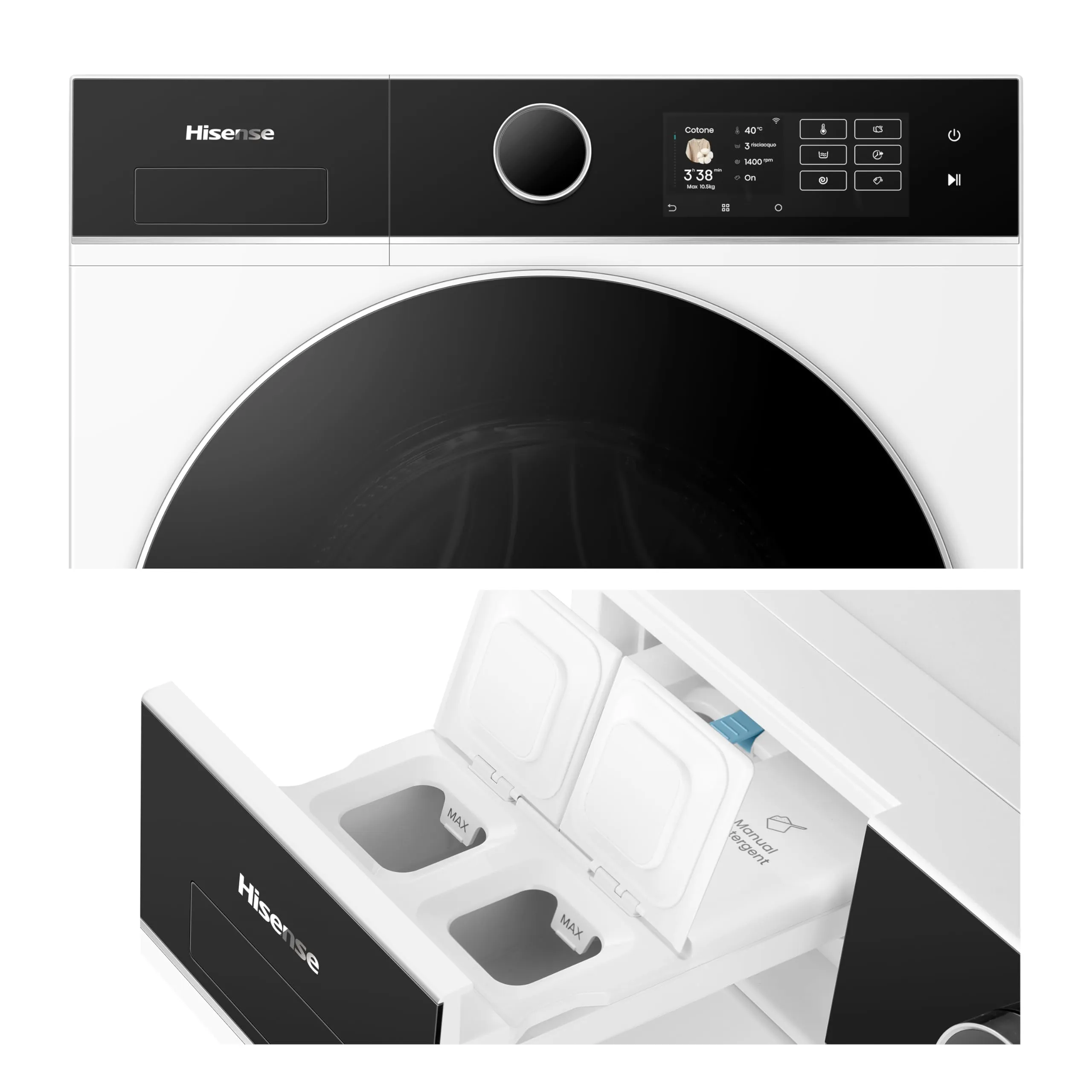 Hisense WF5I1045BWQ Lavatrice a Carica Frontale 10.5 kg, Classe A-40%, 1400 rpm, AutoDose, Vapore, Display Touch - immagine 11