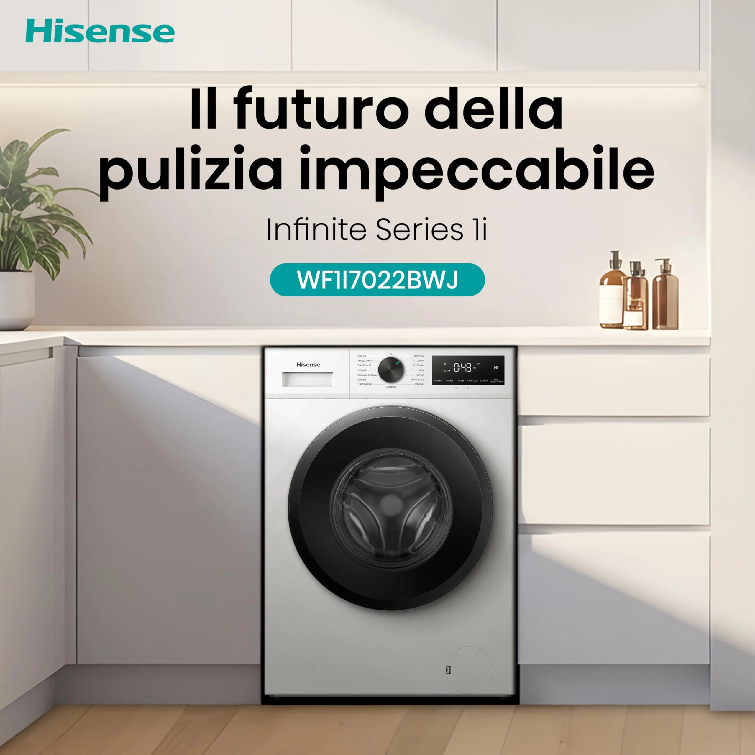 Hisense WF1I7022BWJ Lavatrice Slim 7 kg, 1200 RPM, Classe A, White/Black - immagine 9