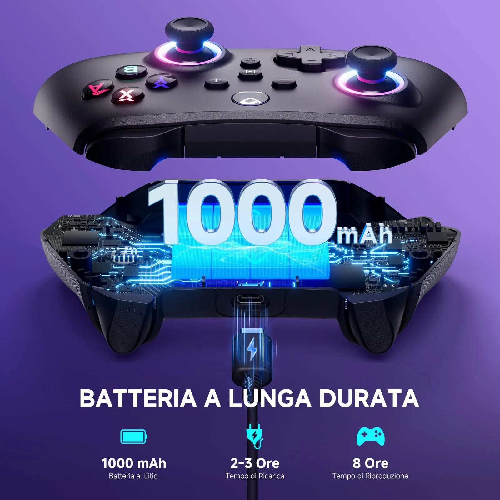 ECHTPower Wireless Pro Controller for Switch, Switch OLED, Switch Lite, PC, Android and iOS, Hall Effect Triggers, 1000mAh Battery, Gyroscope, Turbo, Vibration, SP06BK - immagine 4