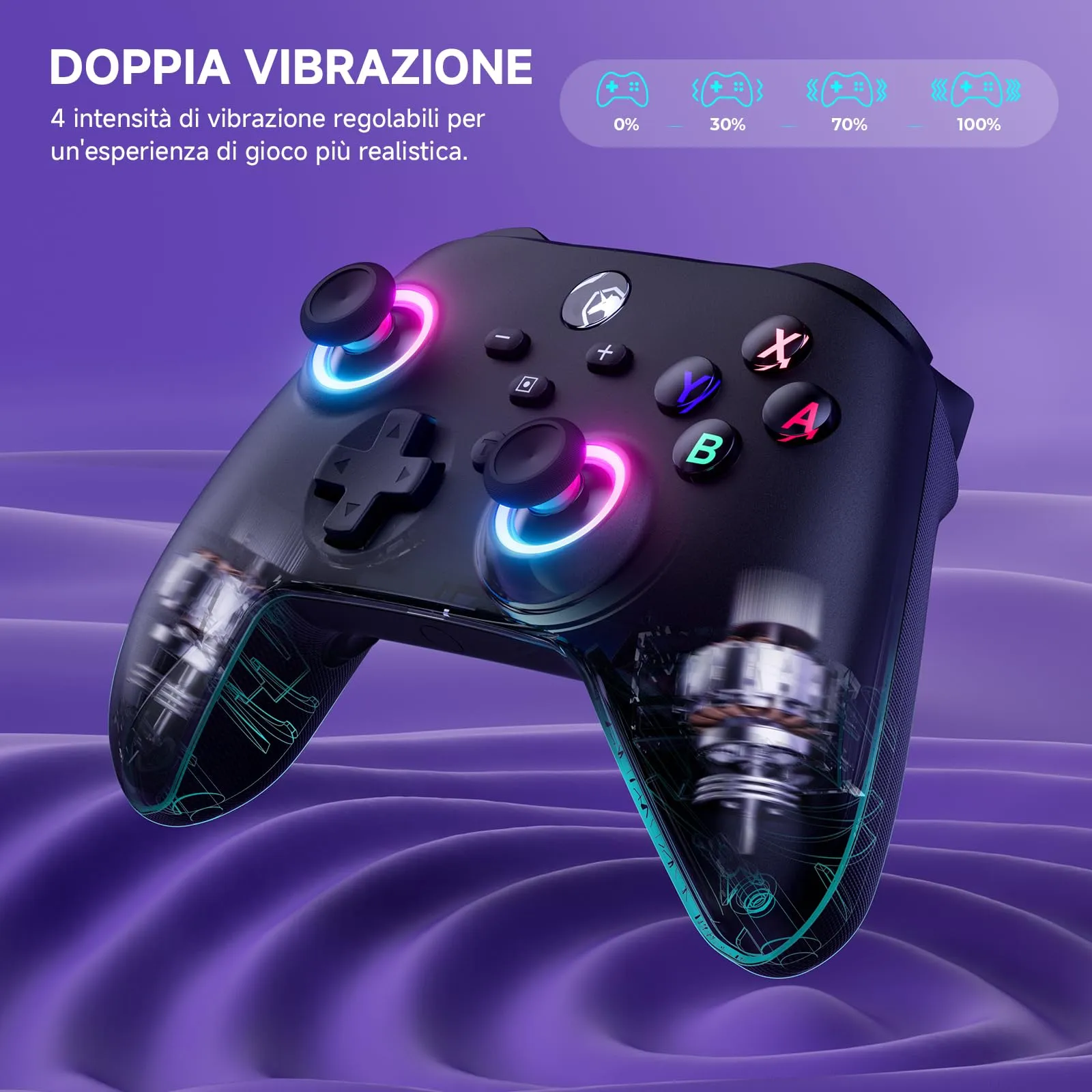ECHTPower Wireless Pro Controller for Switch, Switch OLED, Switch Lite, PC, Android and iOS, Hall Effect Triggers, 1000mAh Battery, Gyroscope, Turbo, Vibration, SP06BK - immagine 5