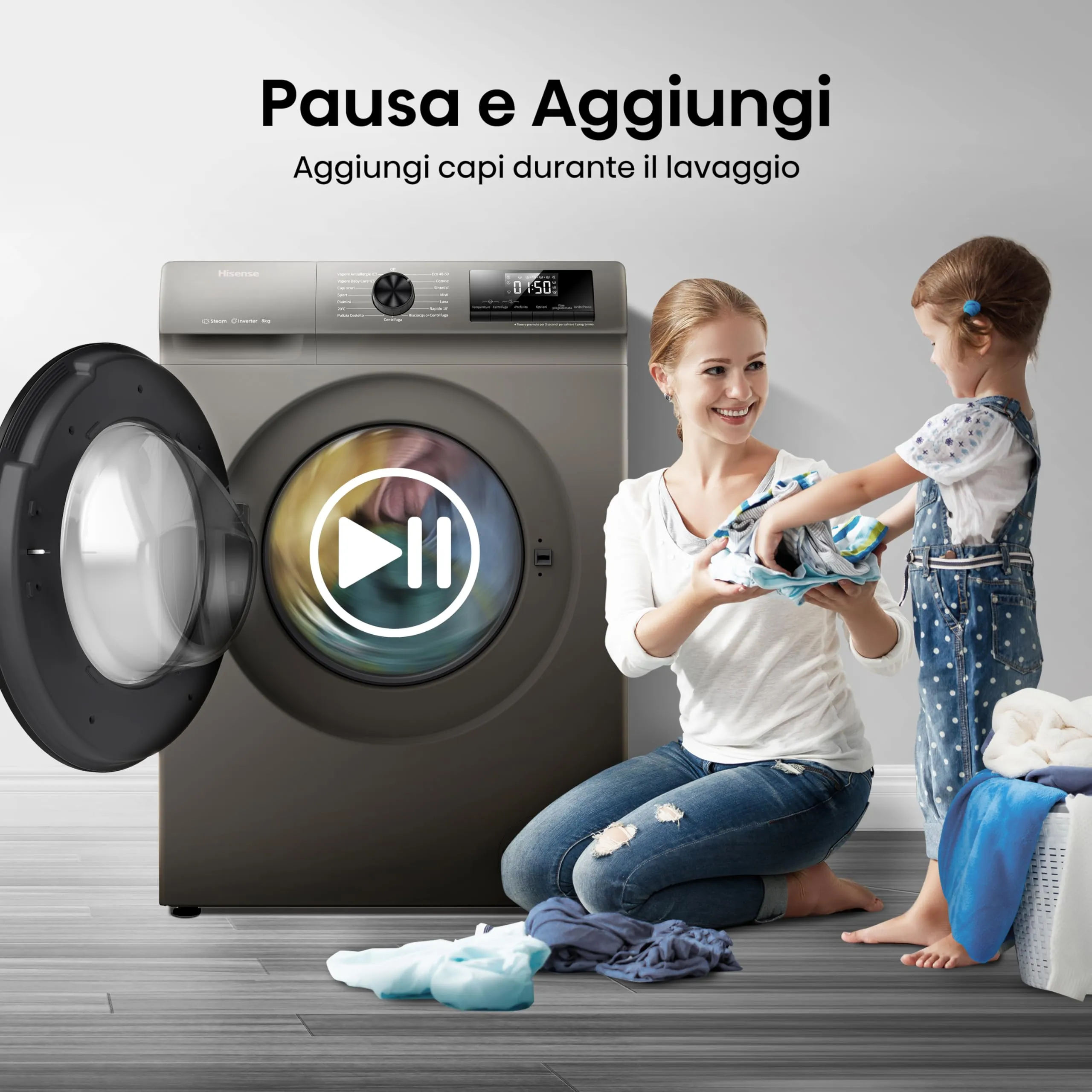 Hisense WFQP8014EVMT Lavatrice a Carica Frontale 8 kg, 1400 rpm, Classe A, Titanium Grey - immagine 7