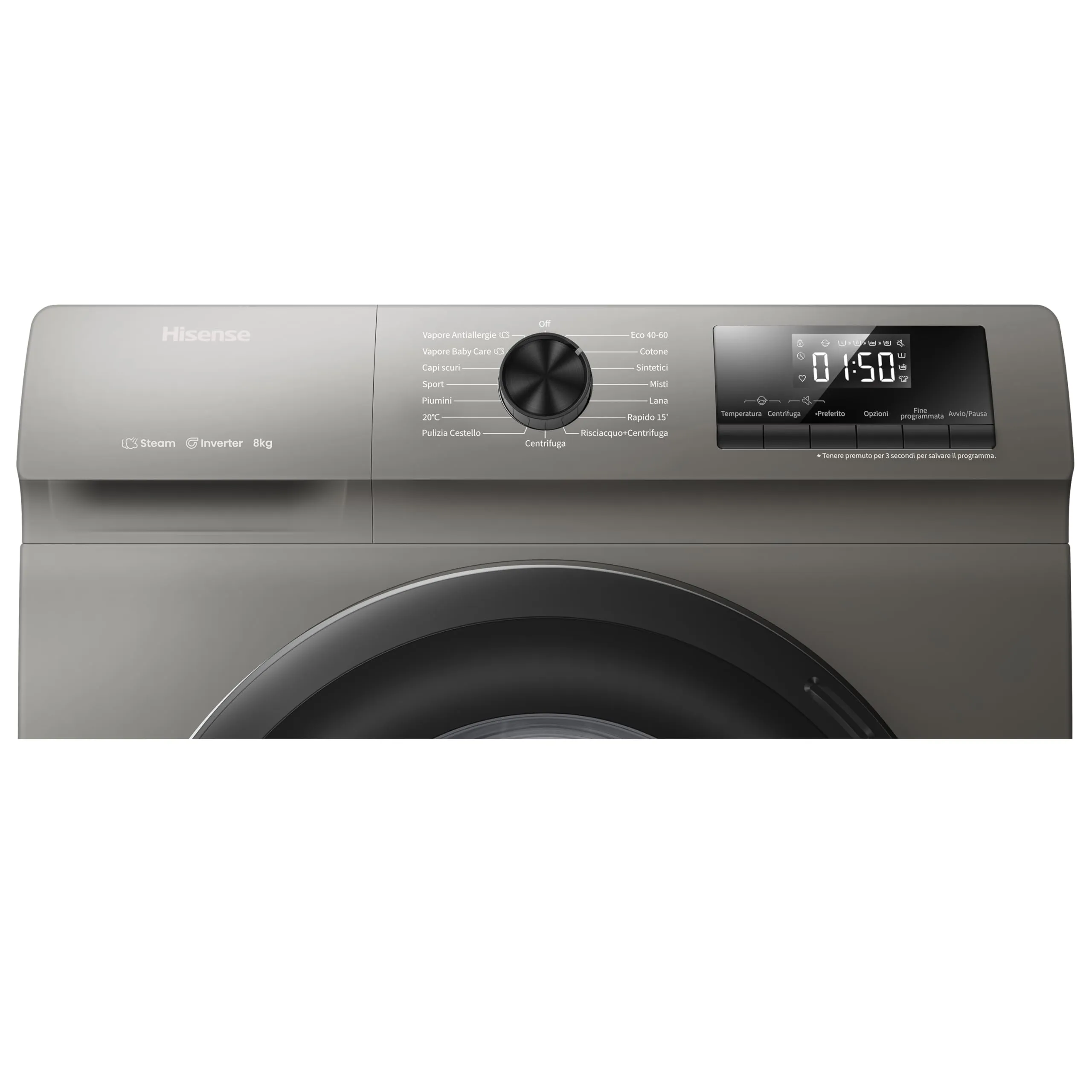 Hisense WFQP8014EVMT Lavatrice a Carica Frontale 8 kg, 1400 rpm, Classe A, Titanium Grey - immagine 9