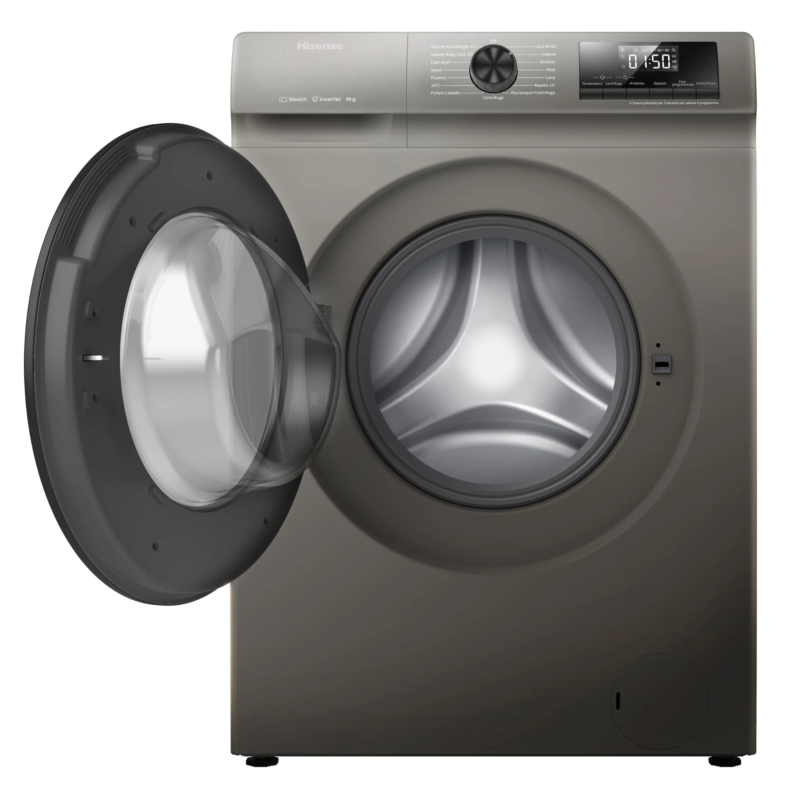 Hisense WFQP8014EVMT Lavatrice a Carica Frontale 8 kg, 1400 rpm, Classe A, Titanium Grey - immagine 10