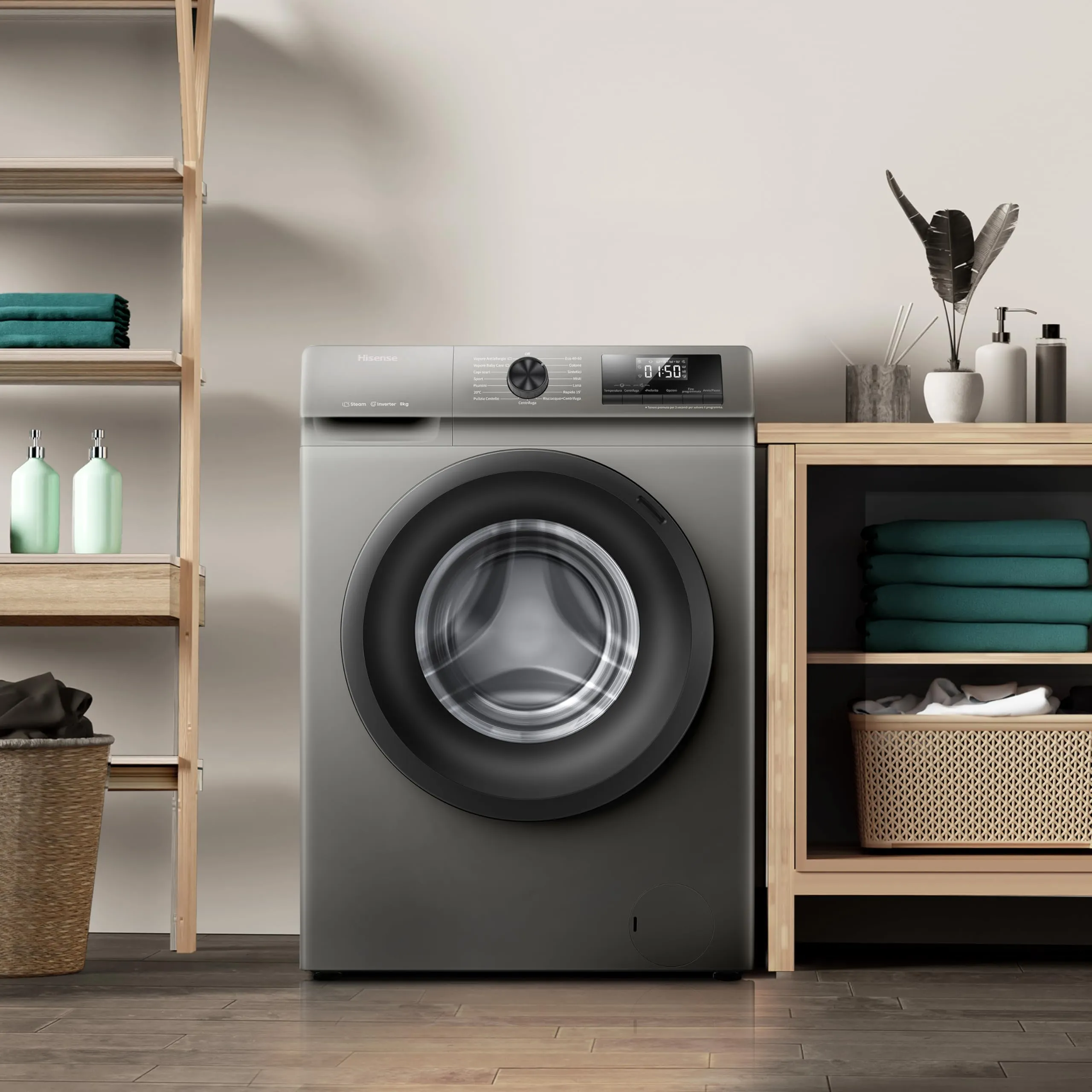 Hisense WFQP8014EVMT Lavatrice a Carica Frontale 8 kg, 1400 rpm, Classe A, Titanium Grey - immagine 11