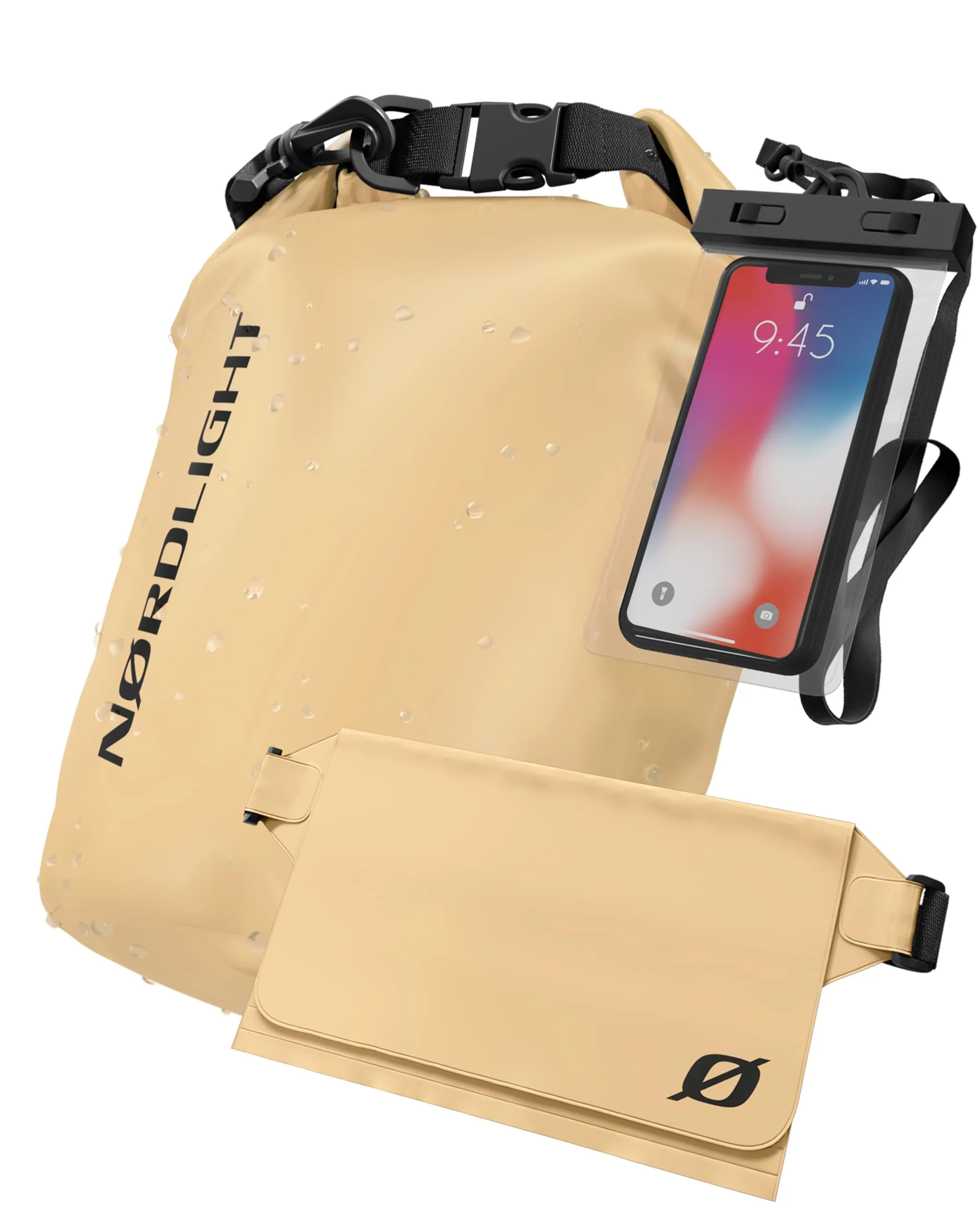 Nordlight Dry Bag Set con Custodia per Cellulare e Marsupio, 20L, Beige - immagine 1