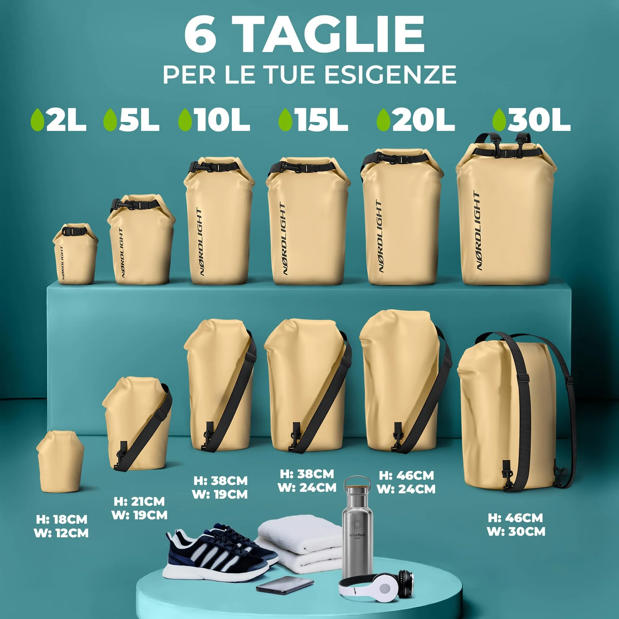 Nordlight Dry Bag Set con Custodia per Cellulare e Marsupio, 20L, Beige - immagine 3