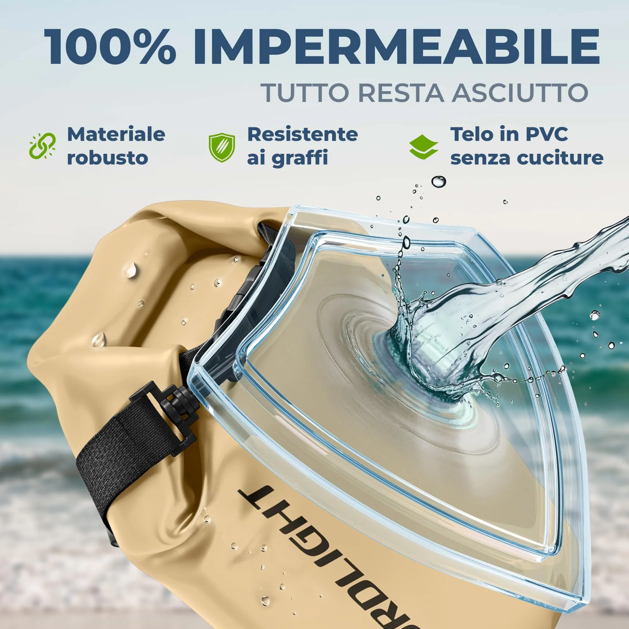 Nordlight Dry Bag Set con Custodia per Cellulare e Marsupio, 20L, Beige - immagine 5