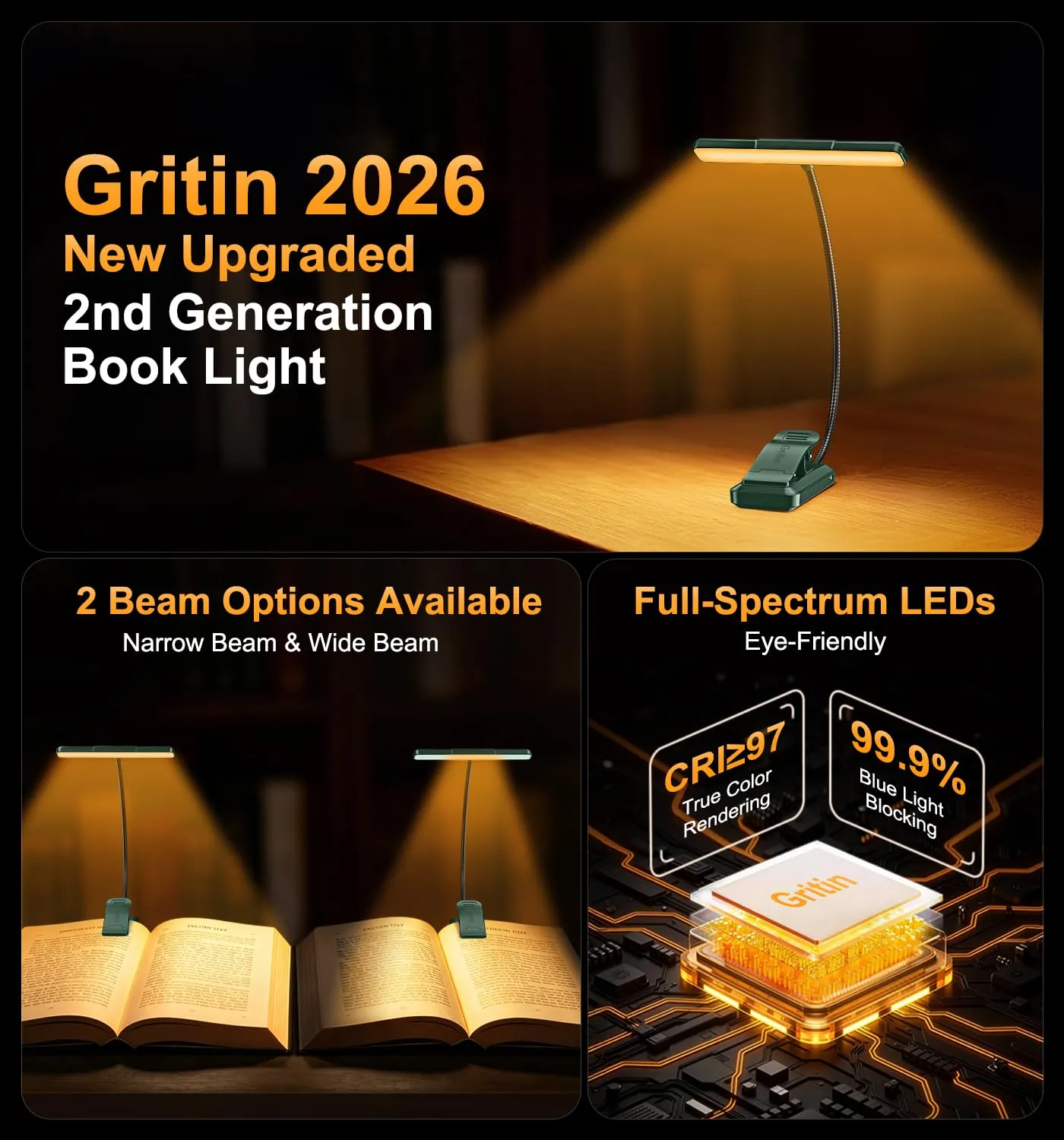 Gritin 2026 2a Gen Luce per Lettura con 32 LED Spettro Completo - immagine 2