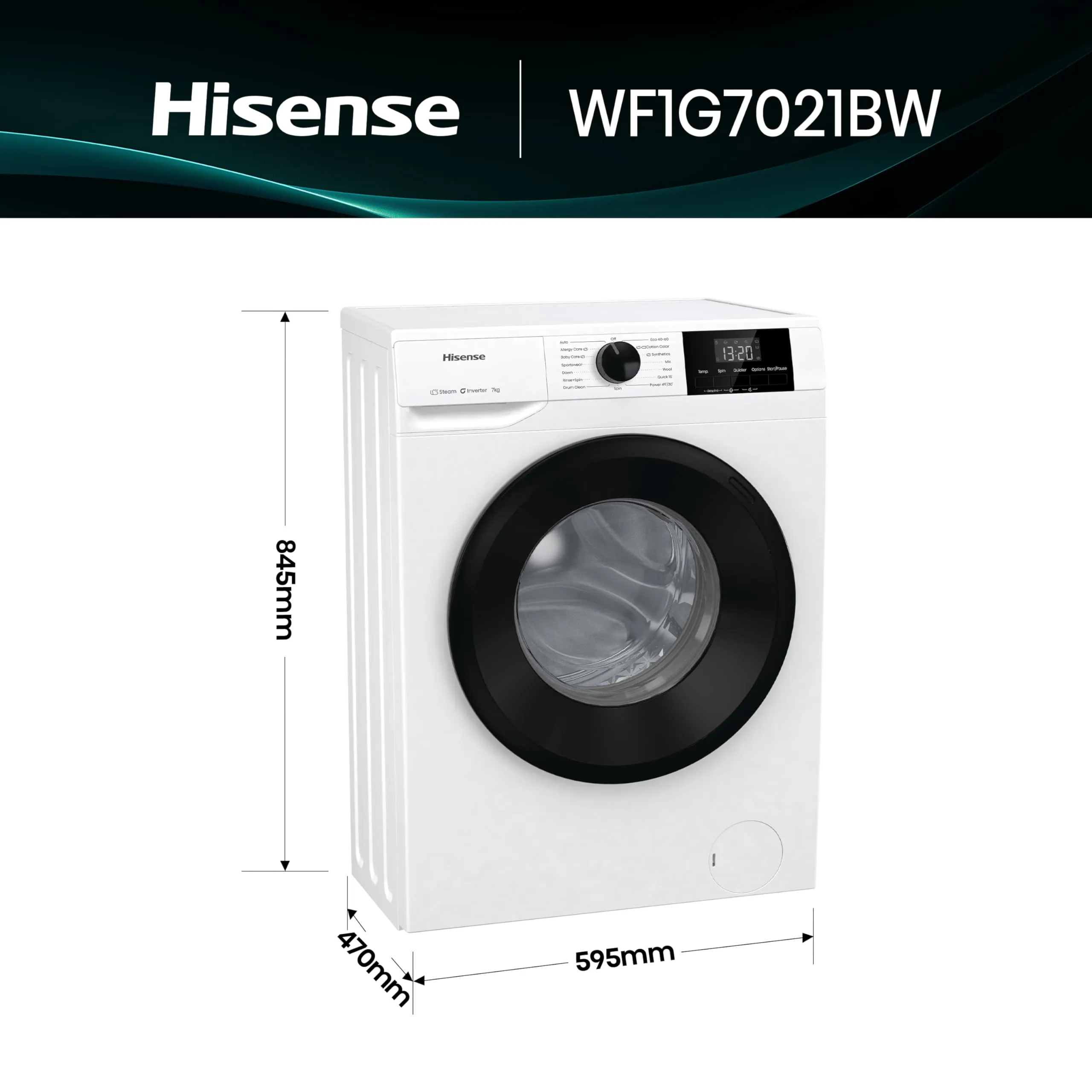 Hisense WF1G7021BW Lavatrice Slim a Carica Frontale 7 kg, Classe B, Bianco - immagine 2
