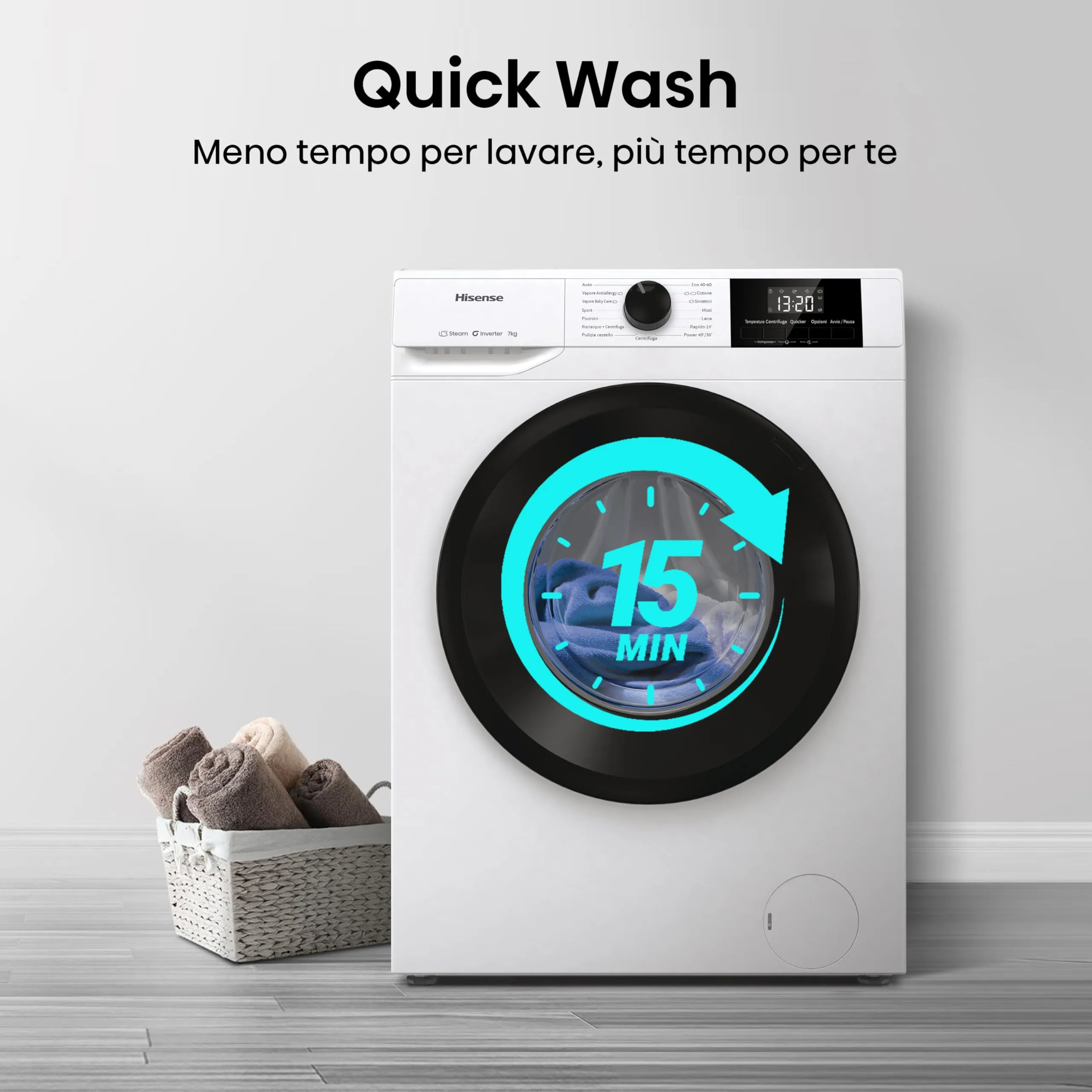 Hisense WF1G7021BW Lavatrice Slim a Carica Frontale 7 kg, Classe B, Bianco - immagine 5