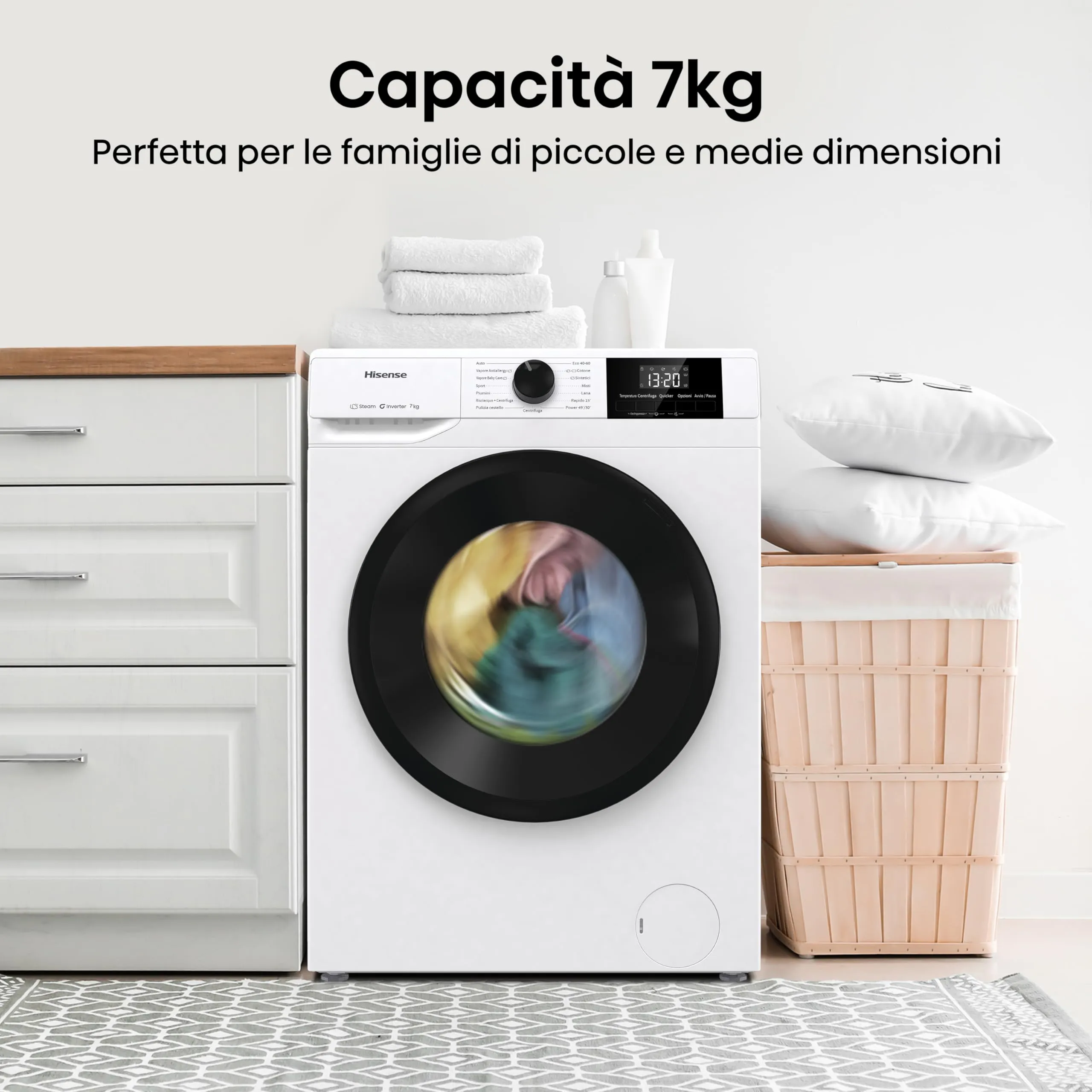 Hisense WF1G7021BW Lavatrice Slim a Carica Frontale 7 kg, Classe B, Bianco - immagine 11