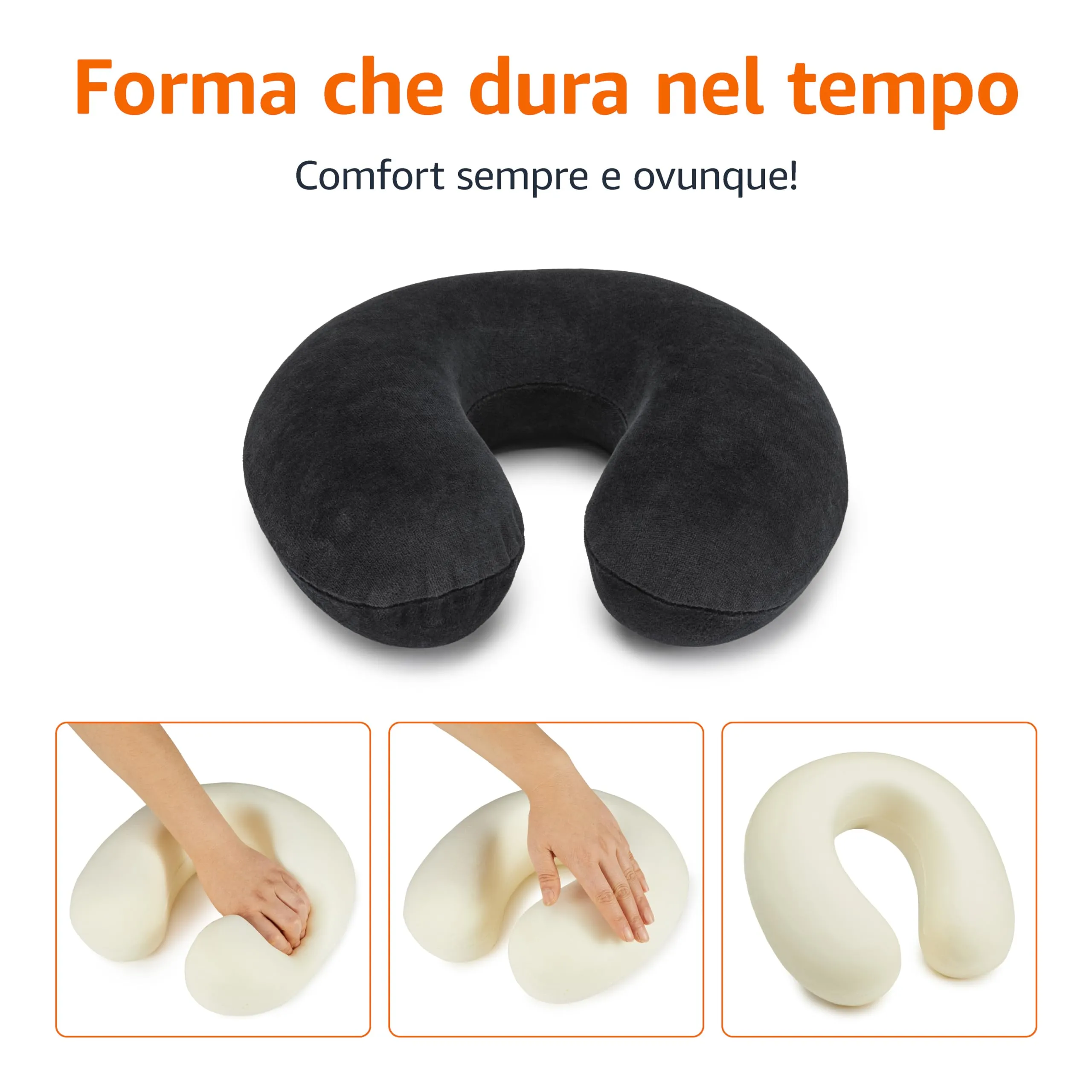 Amazon Basics Cuscino per il collo in memory foam, Nero - immagine 4