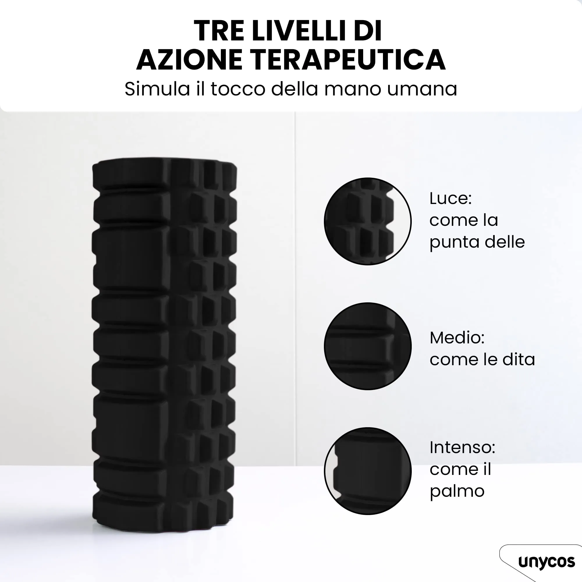 unycos Foam Roller EVA per Massaggio Muscolare, 33x14 cm, Nero - immagine 2