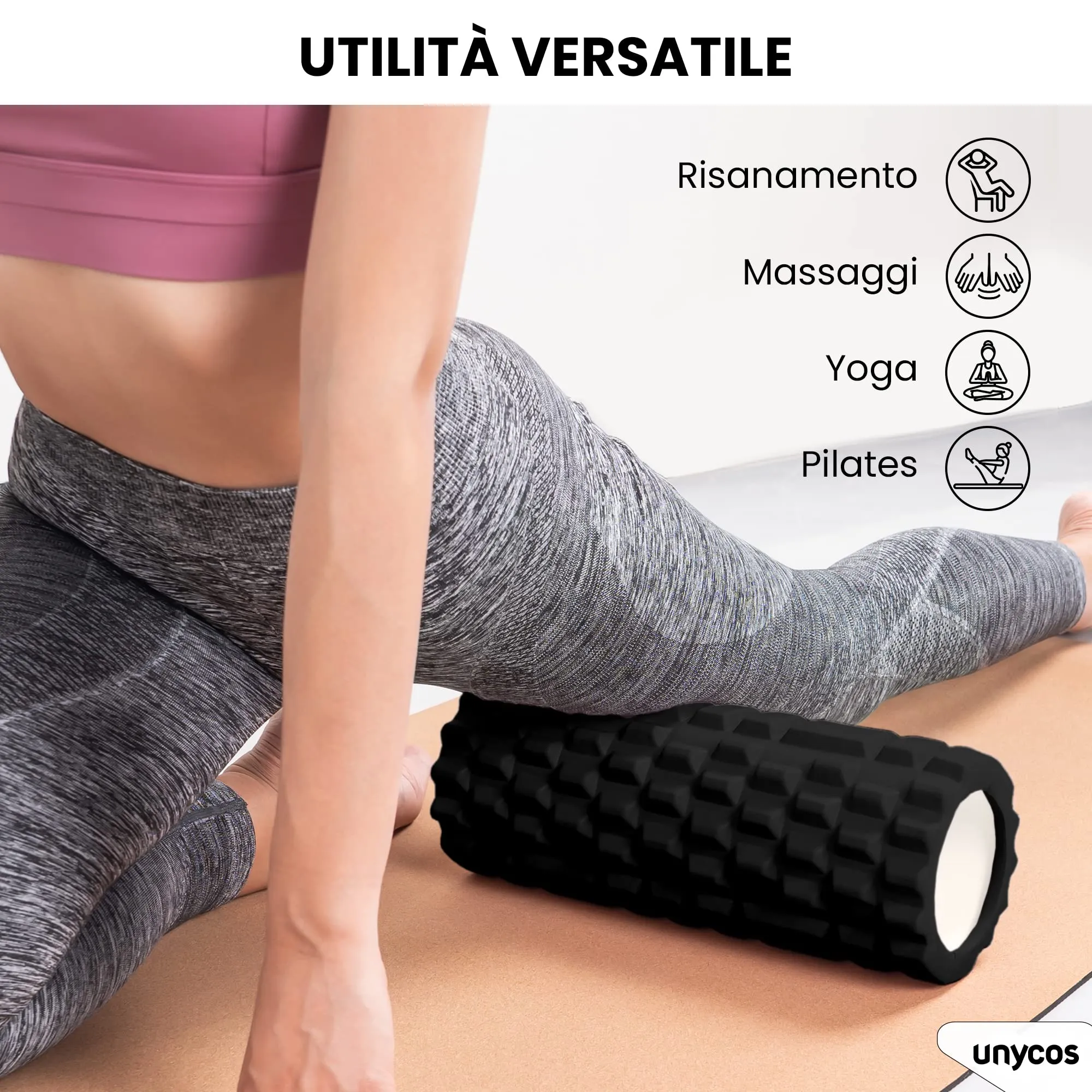 unycos Foam Roller EVA per Massaggio Muscolare, 33x14 cm, Nero - immagine 4