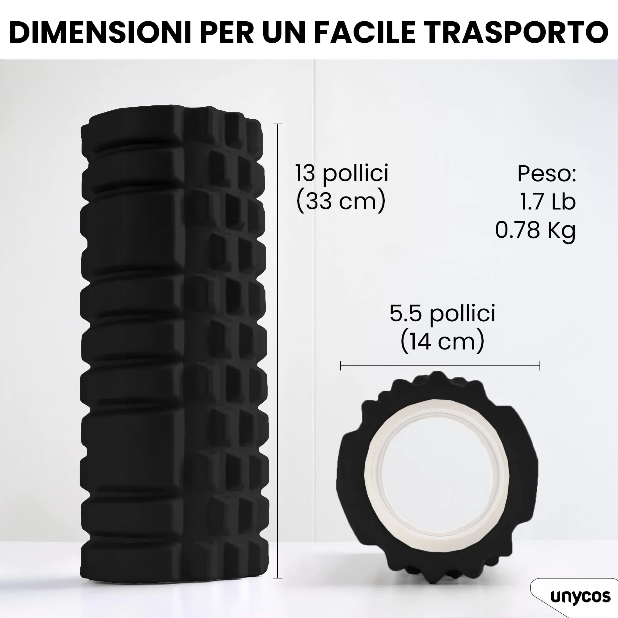 unycos Foam Roller EVA per Massaggio Muscolare, 33x14 cm, Nero - immagine 5