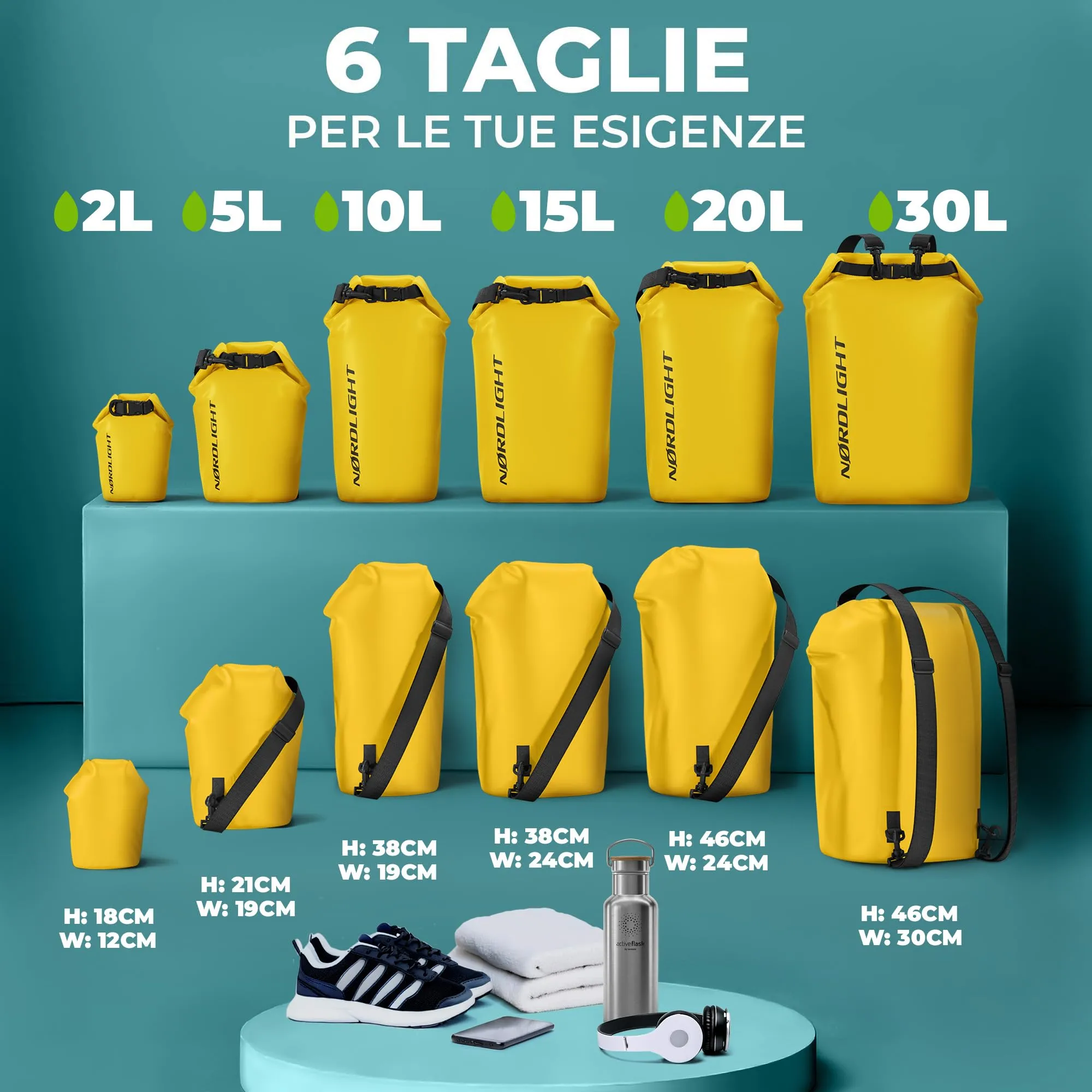 Nordlight Dry Bag Sacca Impermeabile 5L, Giallo - immagine 3