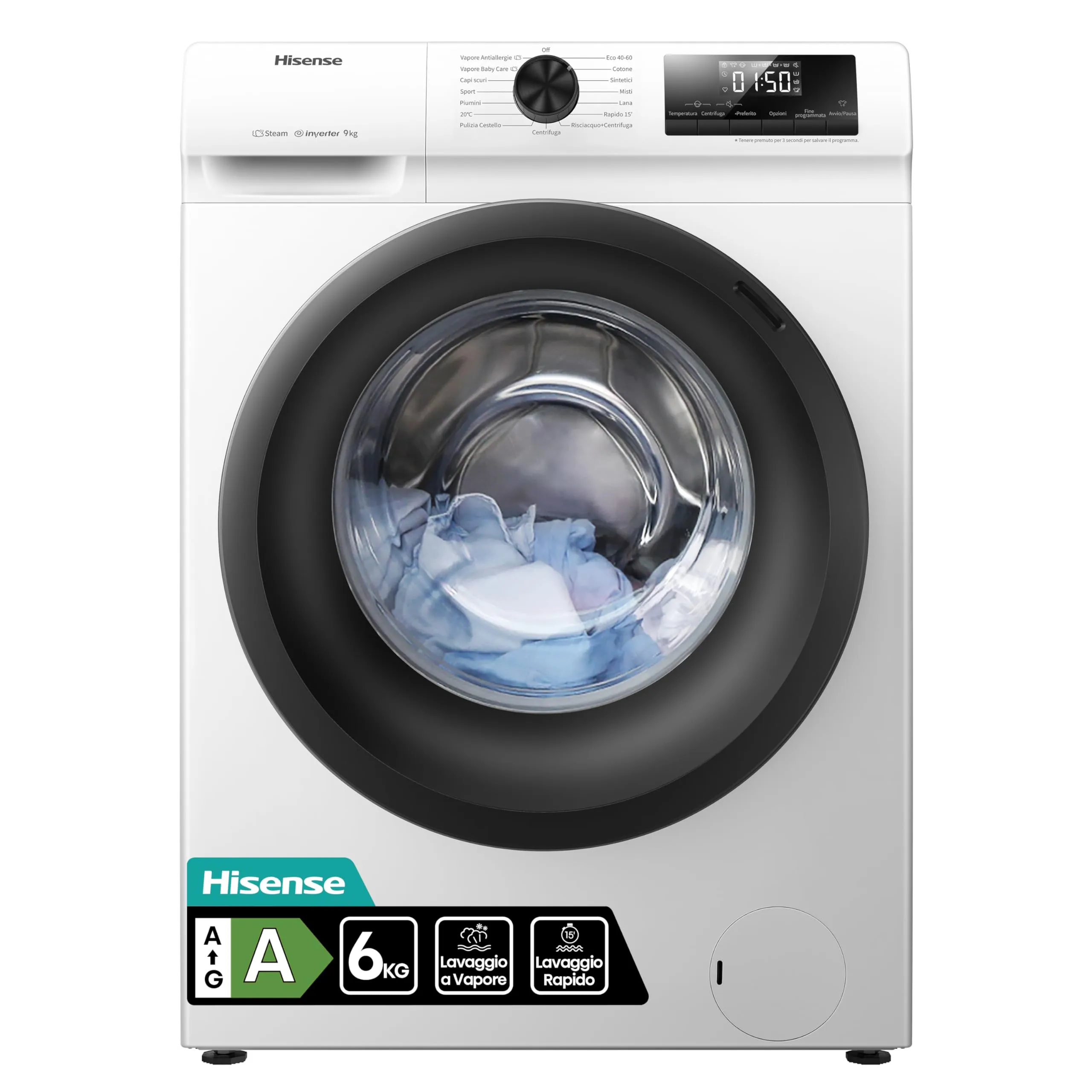 Hisense WFQE6012EVM Lavatrice Slim a Carica Frontale 6 kg Classe A, White/Black - immagine 1