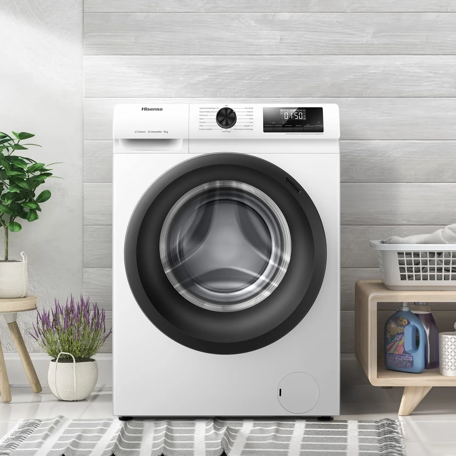 Hisense WFQE6012EVM Lavatrice Slim a Carica Frontale 6 kg Classe A, White/Black - immagine 7