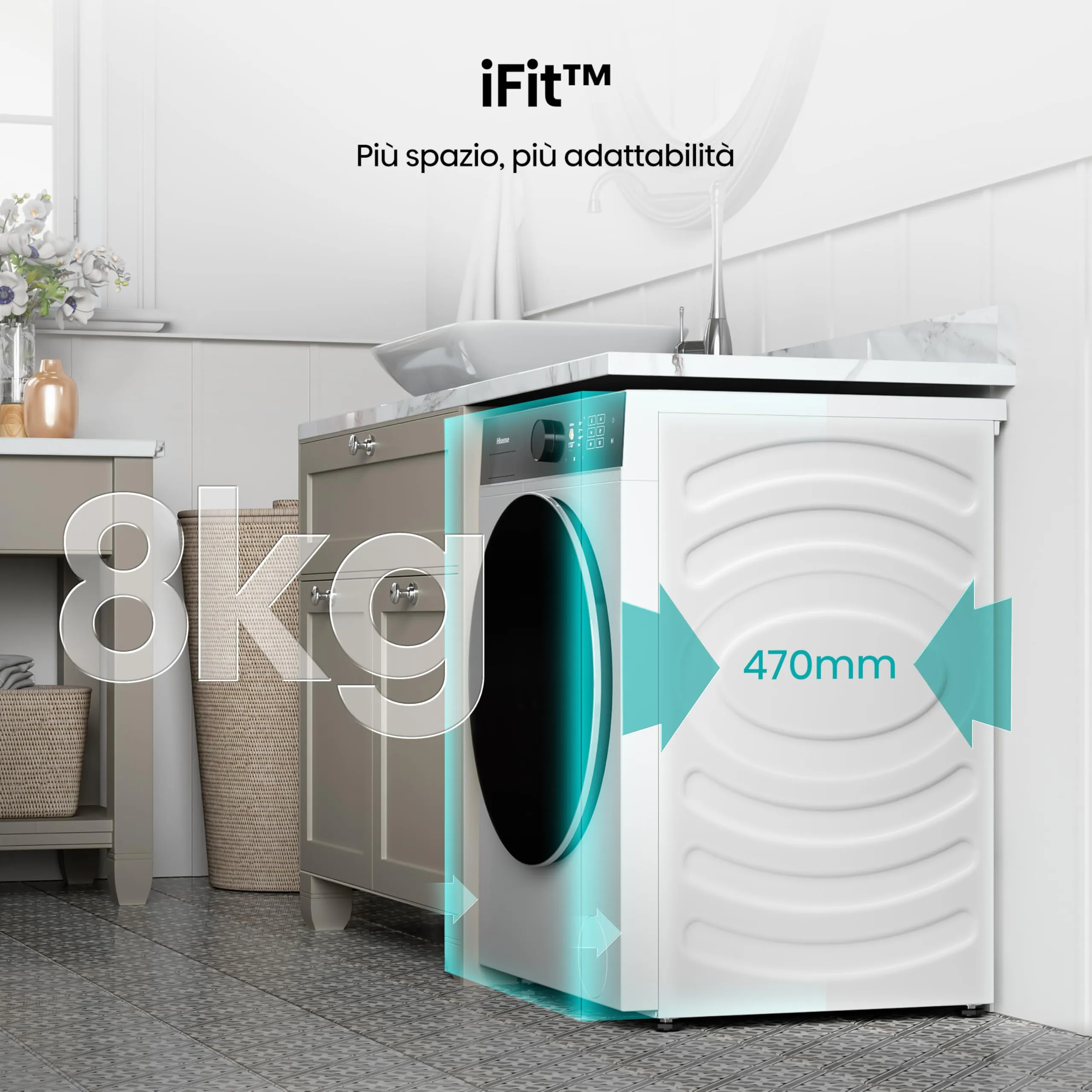 Hisense WF5I8043BWF Lavatrice Slim a Carica Frontale 8 kg, Classe A-30%, 1400 rpm, Vapore, Refresh, Display Touch - immagine 7