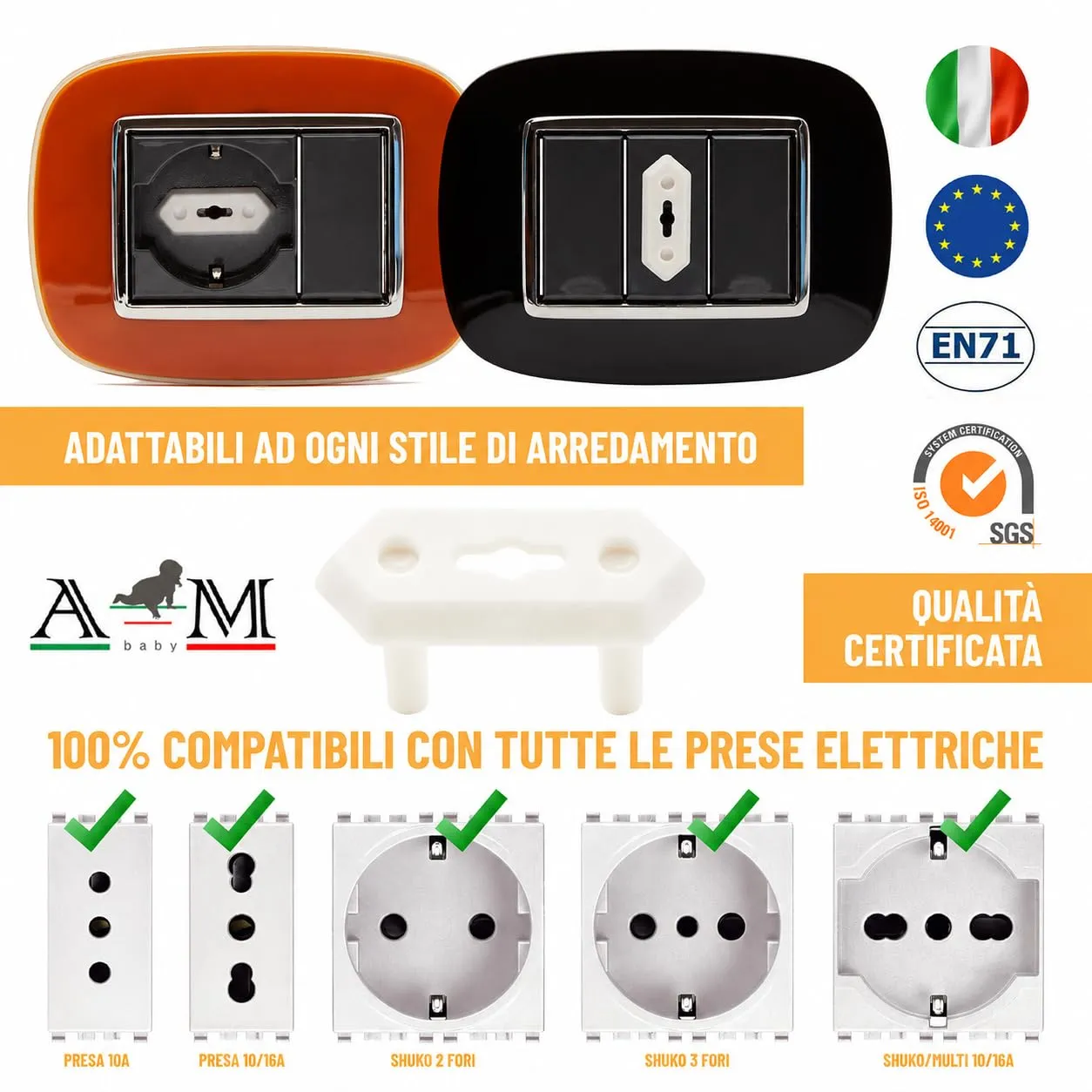 A&M Italia Copriprese per Bambini, 20 Pezzi in ABS Certificato EN-71 con 2 Chiavi - immagine 3