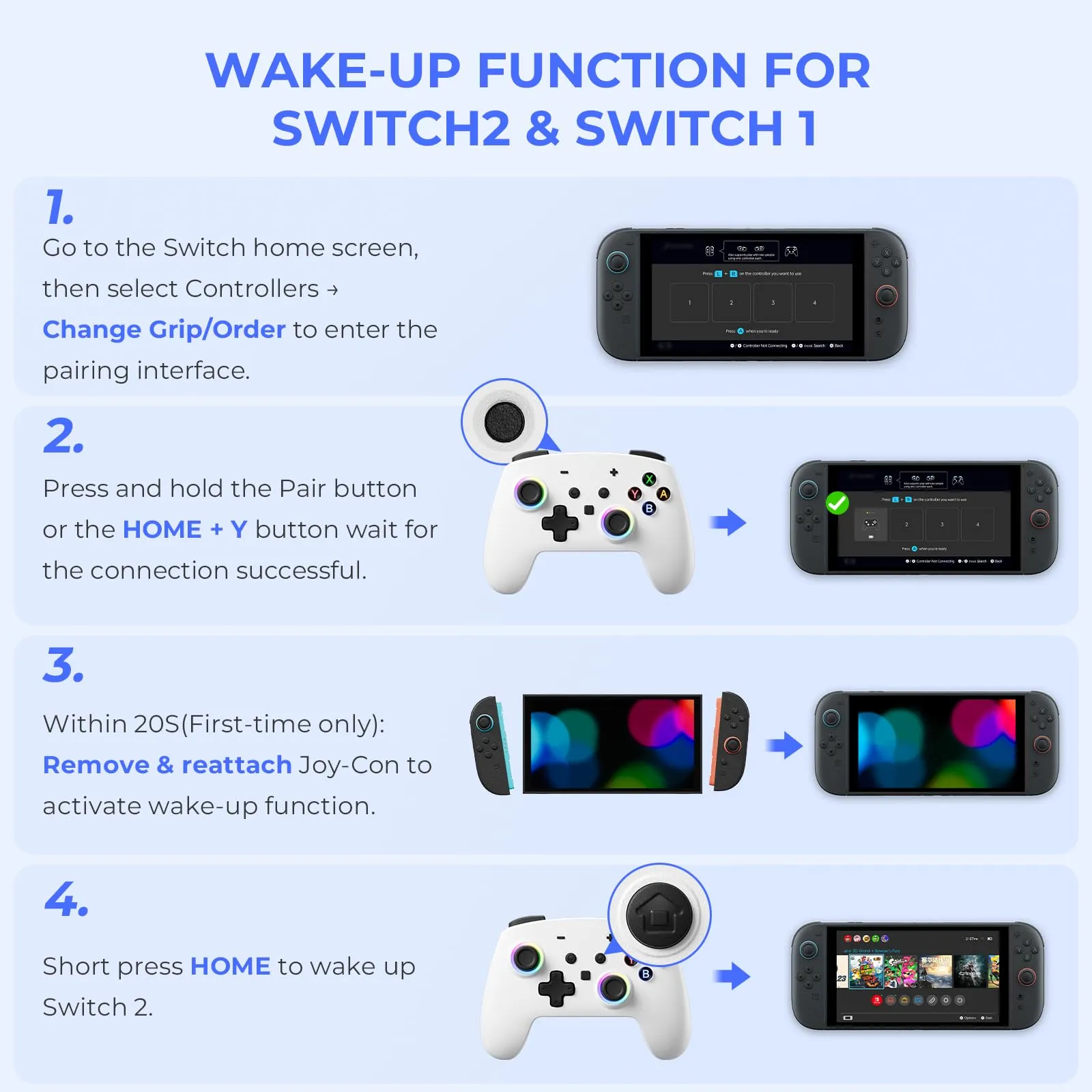 ECHTPower 2026 Pro Controller for Switch 2, Switch 1, PC, iOS, Android - Hall Effect Joysticks, Turbo Function, Programmable Back Buttons, RGB Lighting, Vibration and Gyroscope - immagine 2