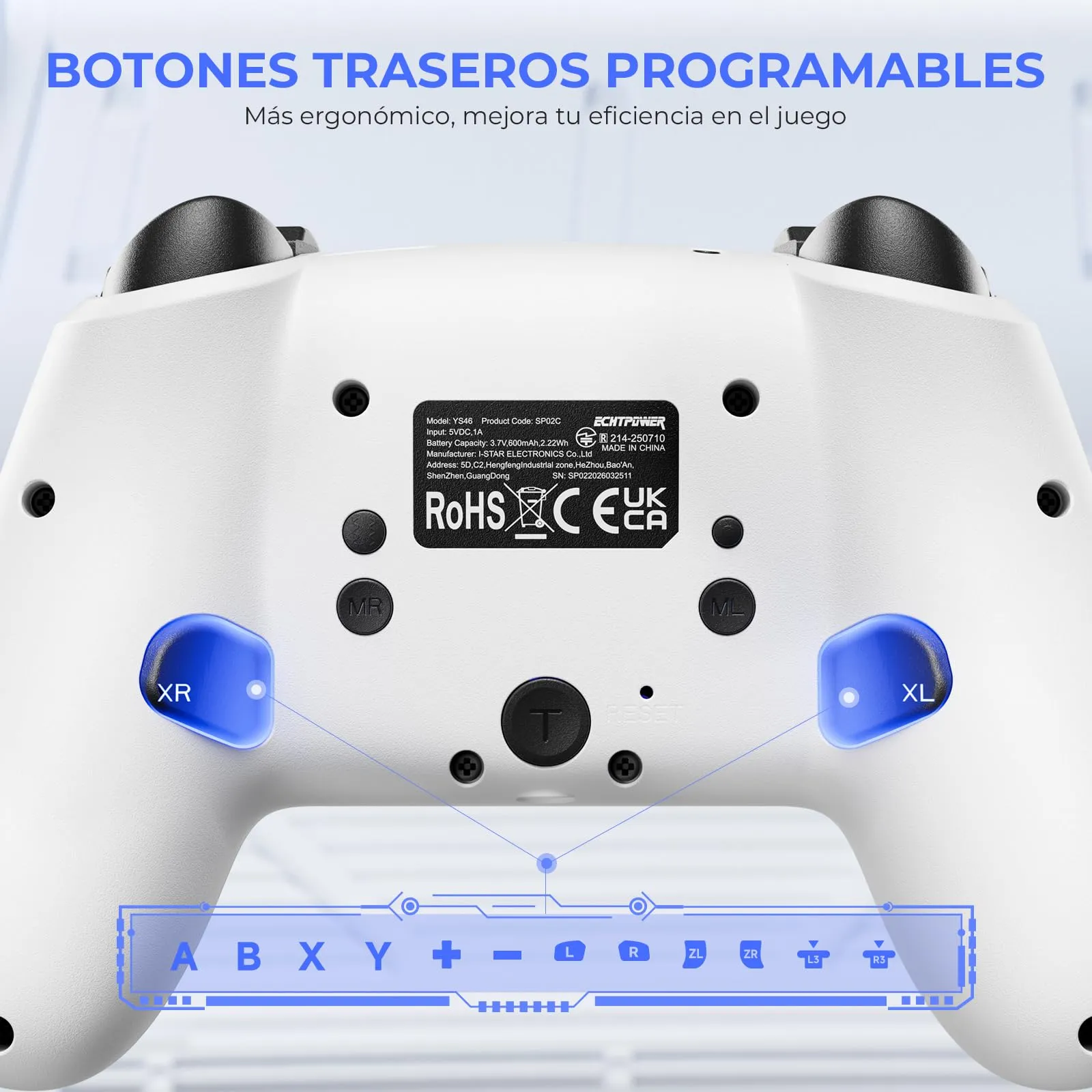 ECHTPower 2026 Pro Controller for Switch 2, Switch 1, PC, iOS, Android - Hall Effect Joysticks, Turbo Function, Programmable Back Buttons, RGB Lighting, Vibration and Gyroscope - immagine 5