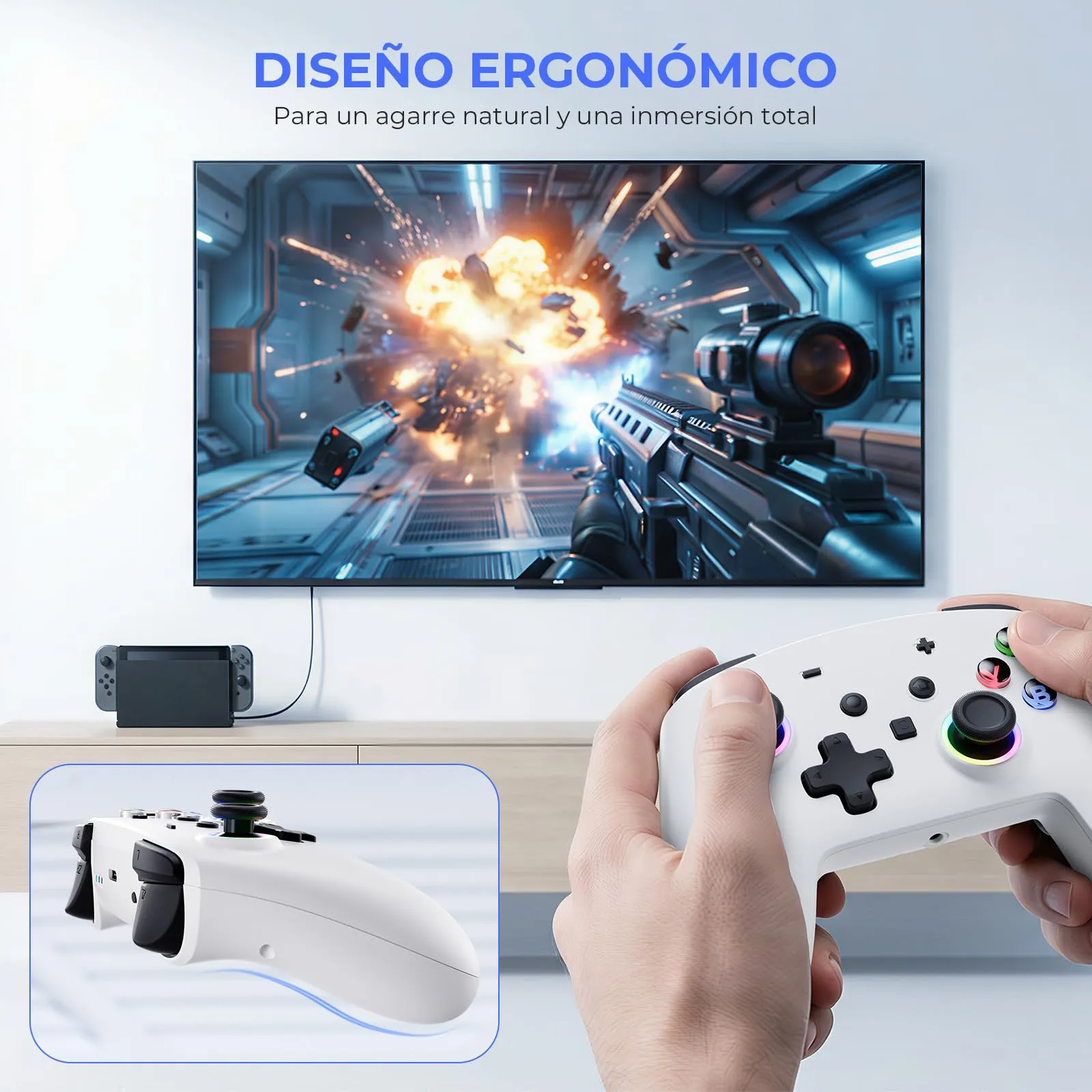 ECHTPower 2026 Pro Controller for Switch 2, Switch 1, PC, iOS, Android - Hall Effect Joysticks, Turbo Function, Programmable Back Buttons, RGB Lighting, Vibration and Gyroscope - immagine 8